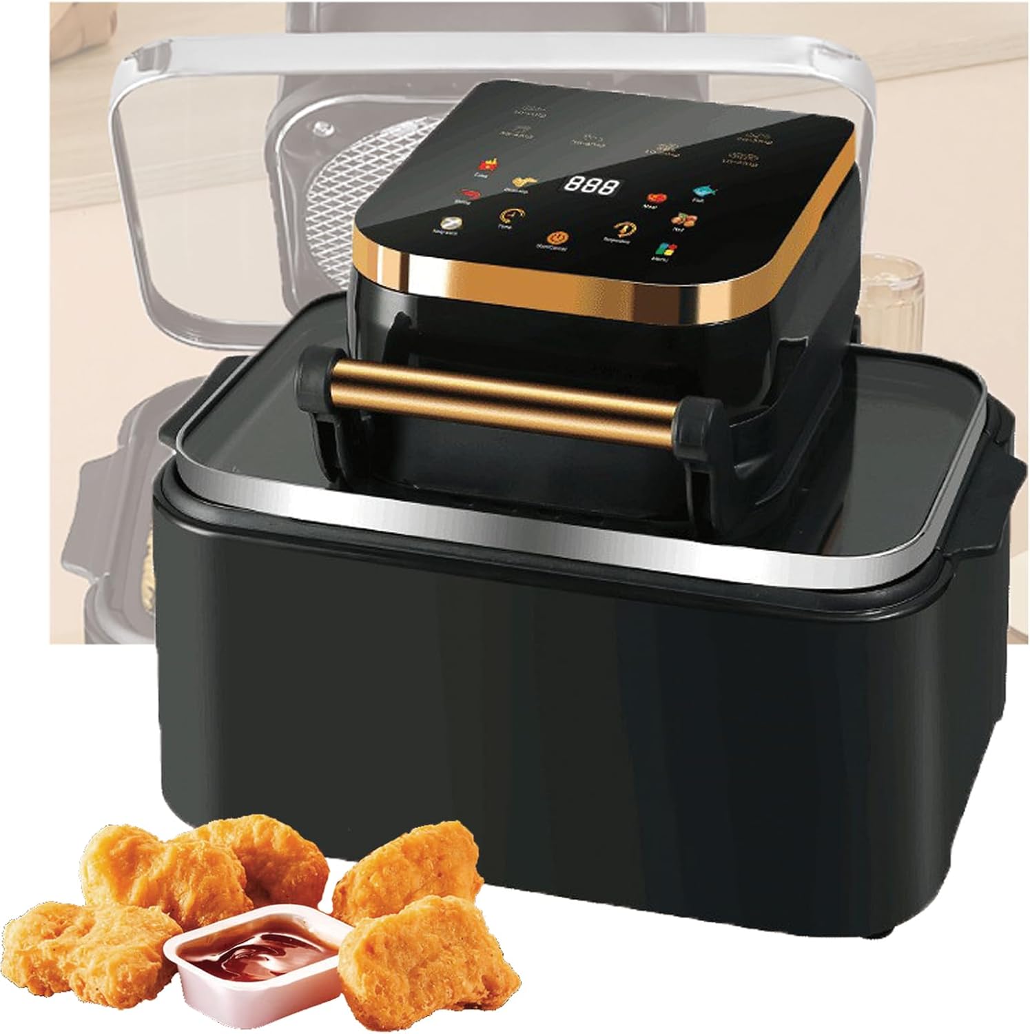 Air Fryer with Visible Window, 70-200°C Temperature Range, 1-60min Timer, 360° Cooking Cycle for Healthy Meals – Roast, Bake, Dehydrate, Crisp