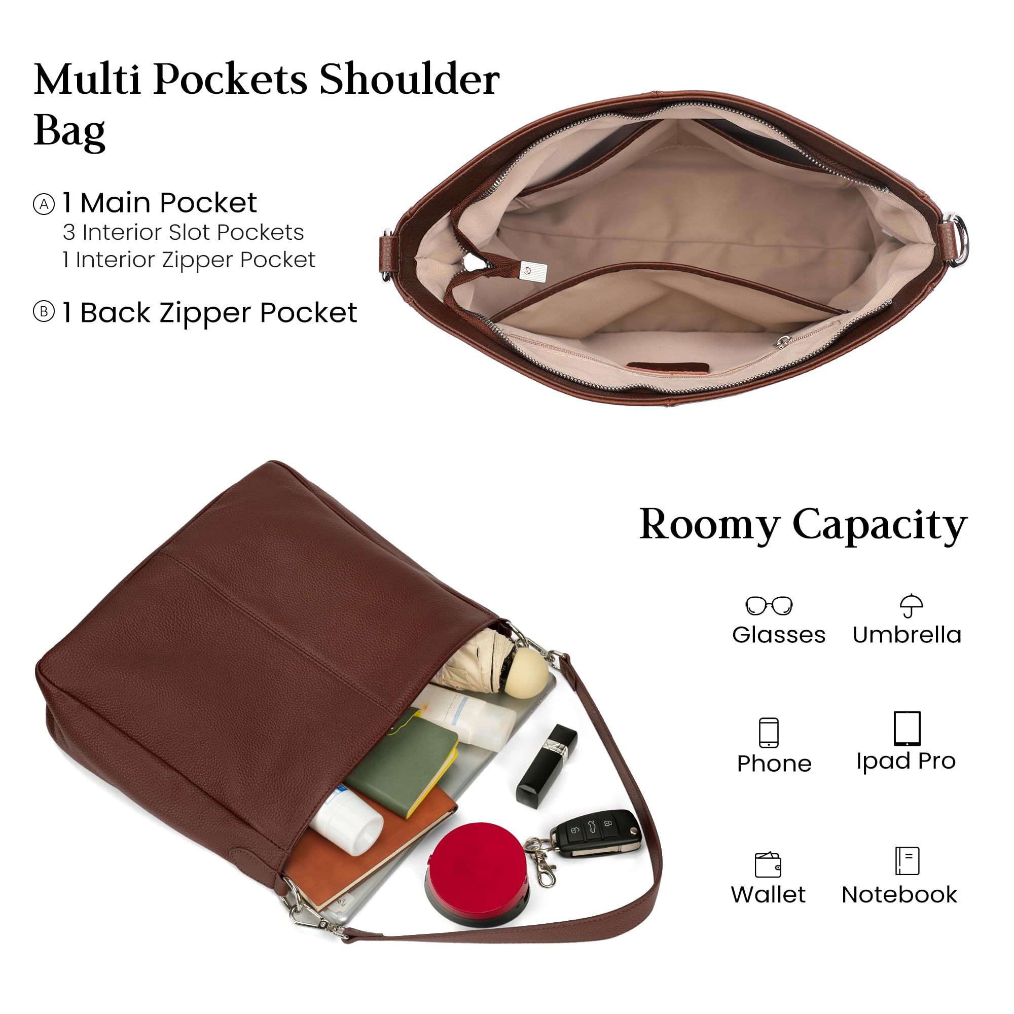befen Torebki hobo z prawdziwej skóry dla kobiet, damska torba na ramię, torebka crossbody z 2 paskami na ramię