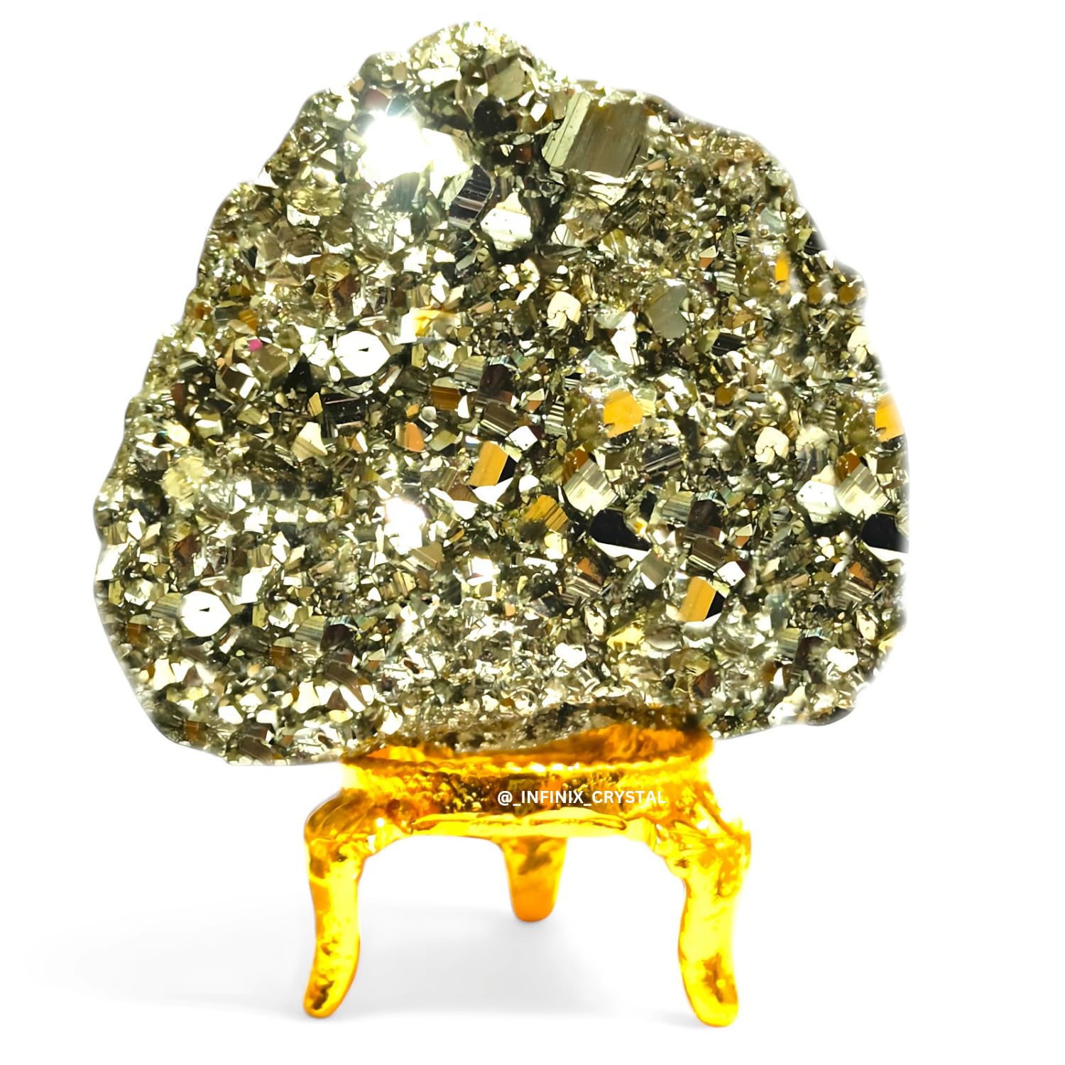 Certified Pyrite Stone Original Cluster (200–250g) - Natural Brassy Golden Pyrite Stone with Certificate & Golden Metal Stand - Raw Pyrite Crystal for Reiki, Healing, Vastu, Home & Office Decor