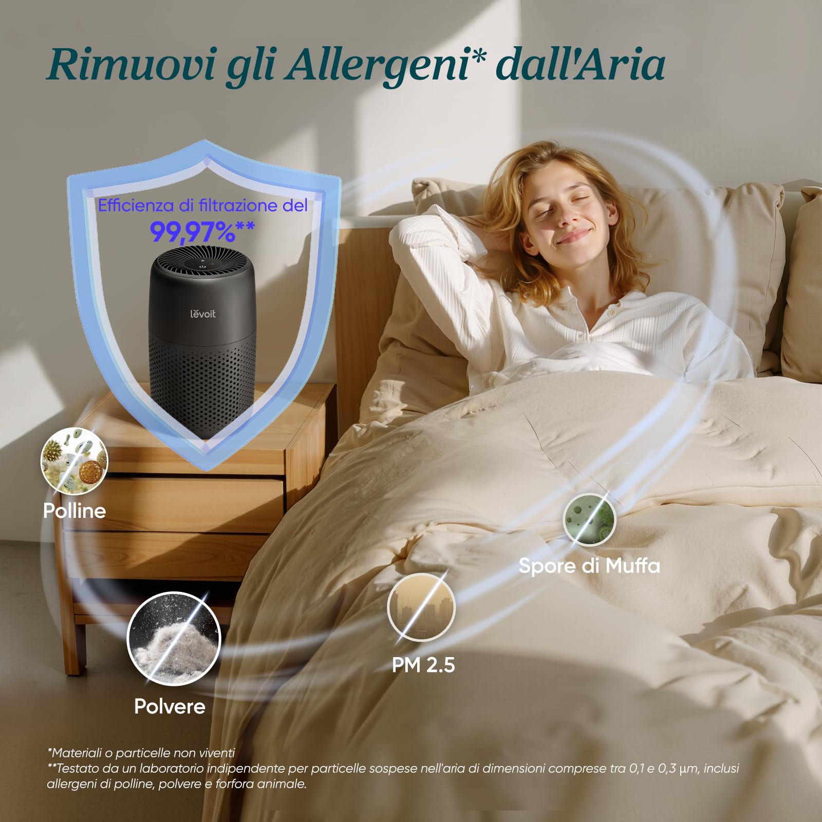 Levoit Purificatore d'Aria con Filtro HEPA, 7 Watt, per Cameretta, Nero — immagine 3 di 11