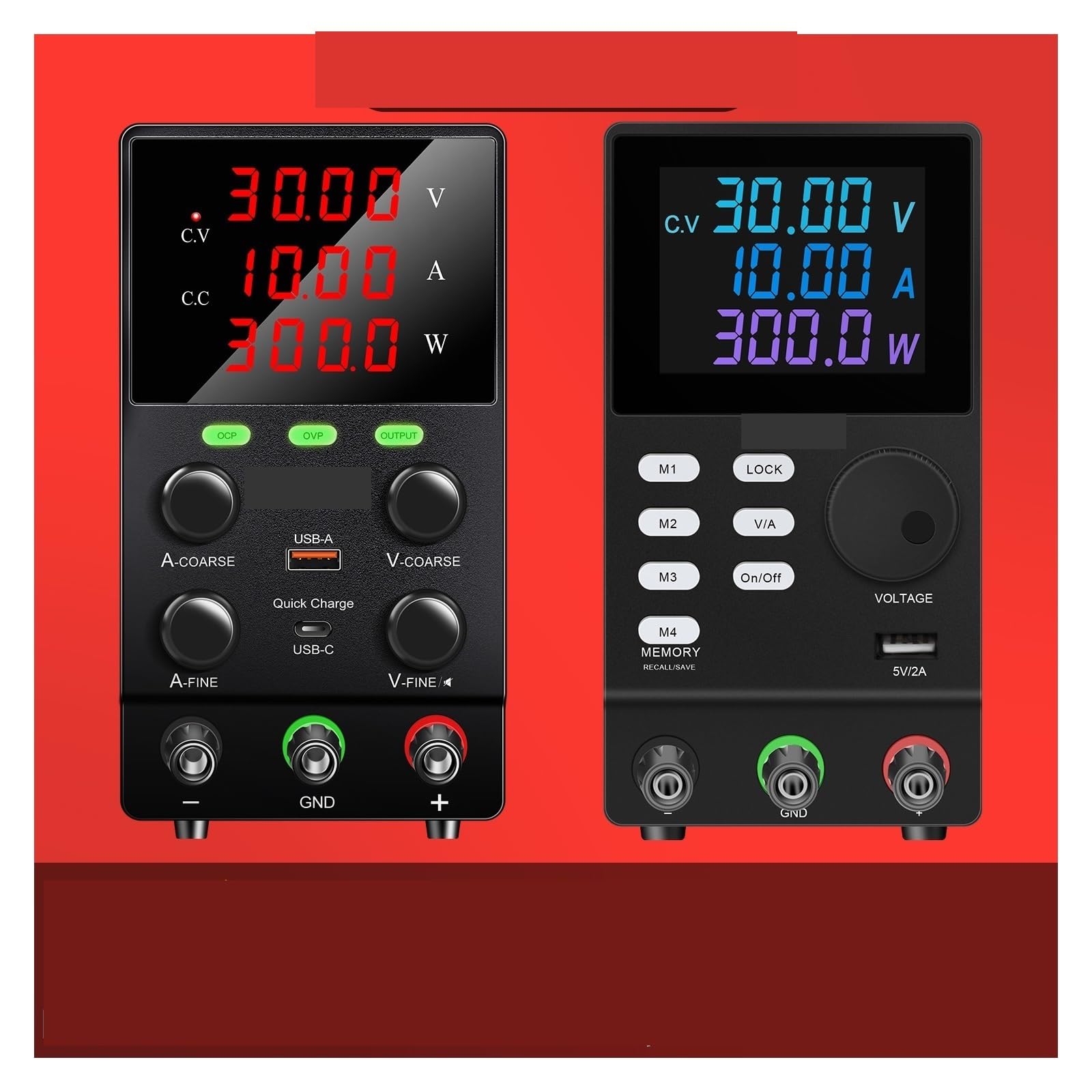Fuente de alimentación de CC, OCP OVP Fuente De Alimentación CC Mejorada 30V 10A 300W SALIDA Banco Laboratorio USB-A/C 18W Puerto Carga Rápida Regulador Voltaje(SPS3010)
