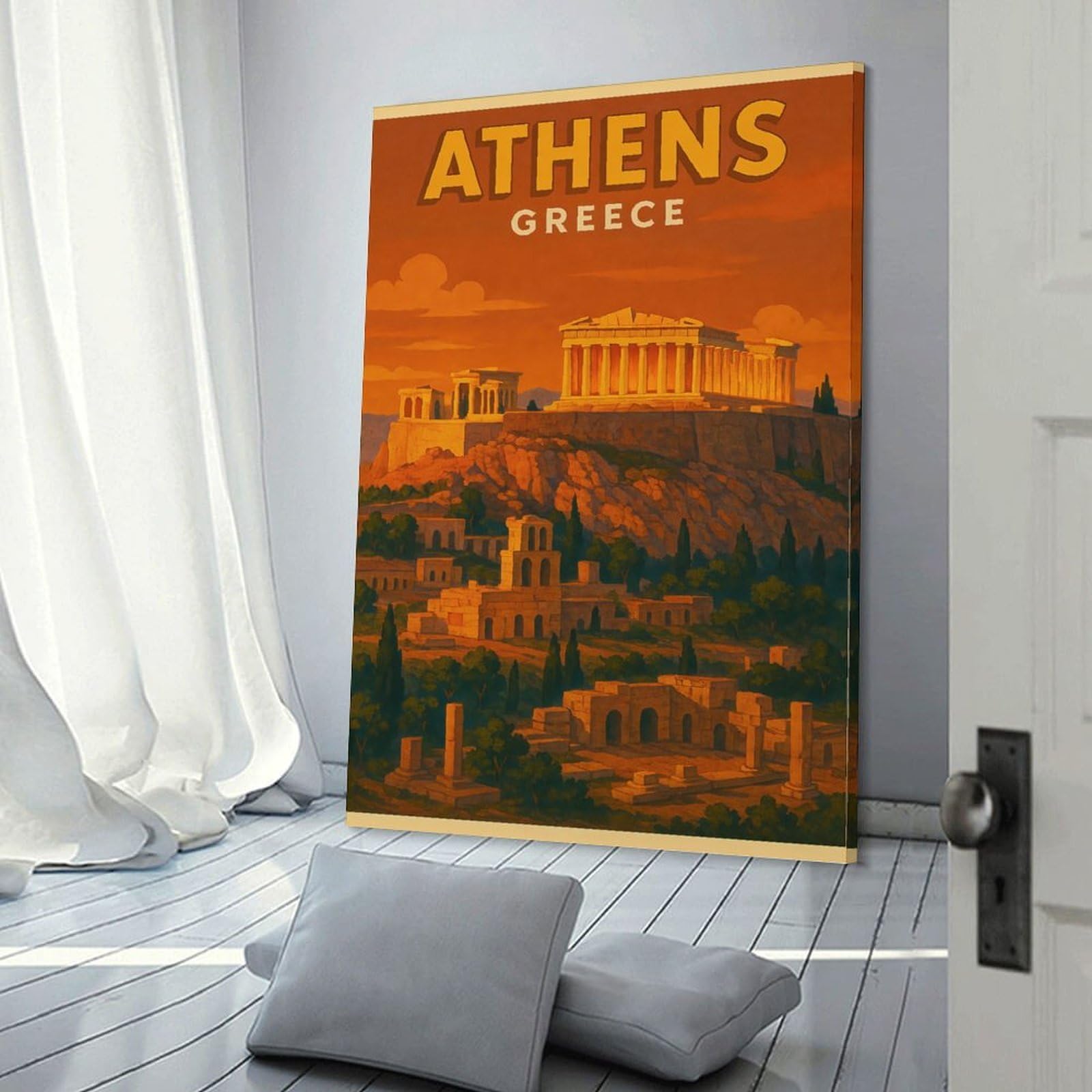 Junmoney Canvas Art Print Athens Greece Travel (3), 24x36inch(60x90cm), for New Homes, Bedrooms Or Workspaces, Thoughtful Wall Decor for Art Lovers
