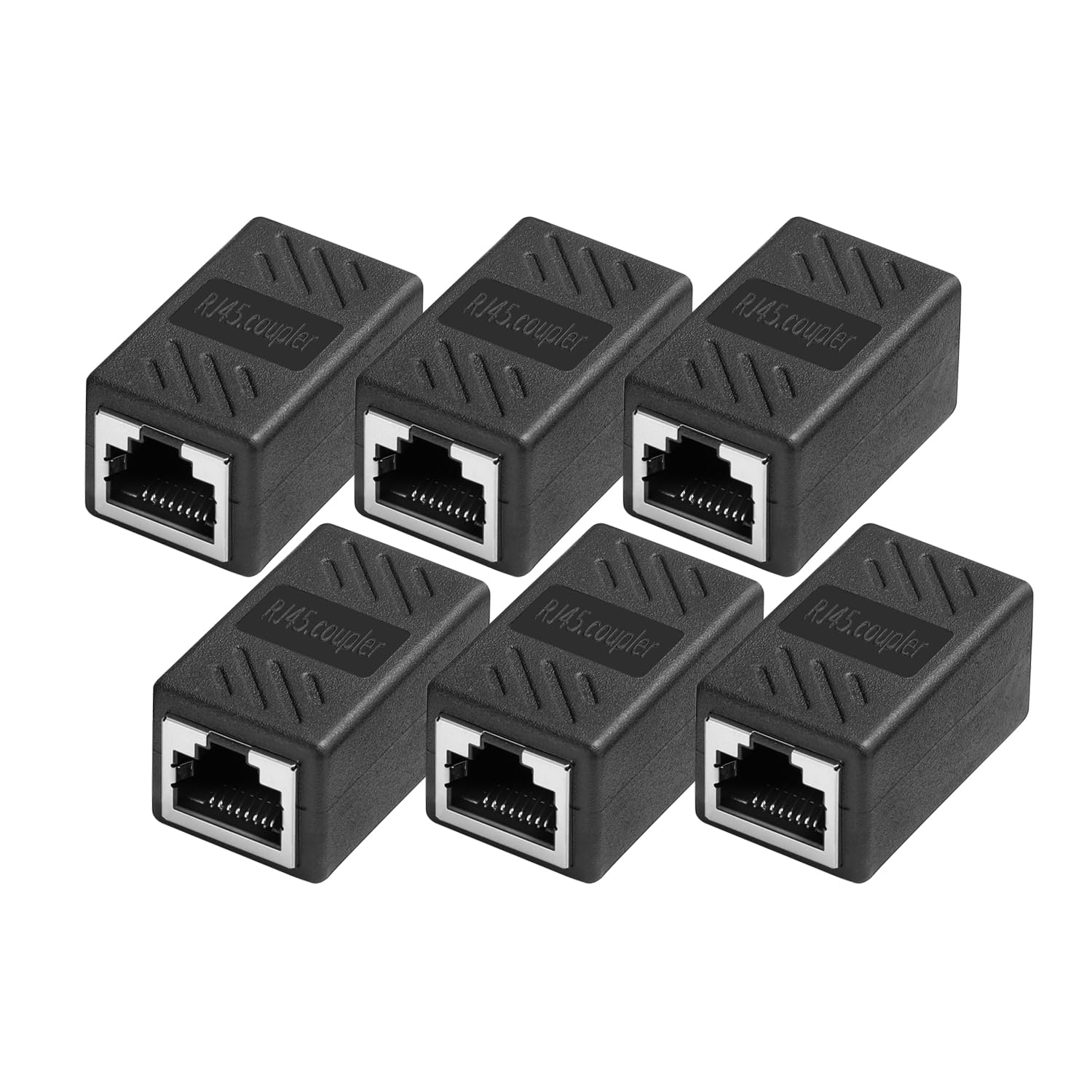 Menewstart Ethernet Coupler 6 Pack, Black, in-Line R45 Coupler Female to Female, Premium Gold Plated Ethernet Extender, for Cat7/ Cat6/ Cat5/ Cat5e
