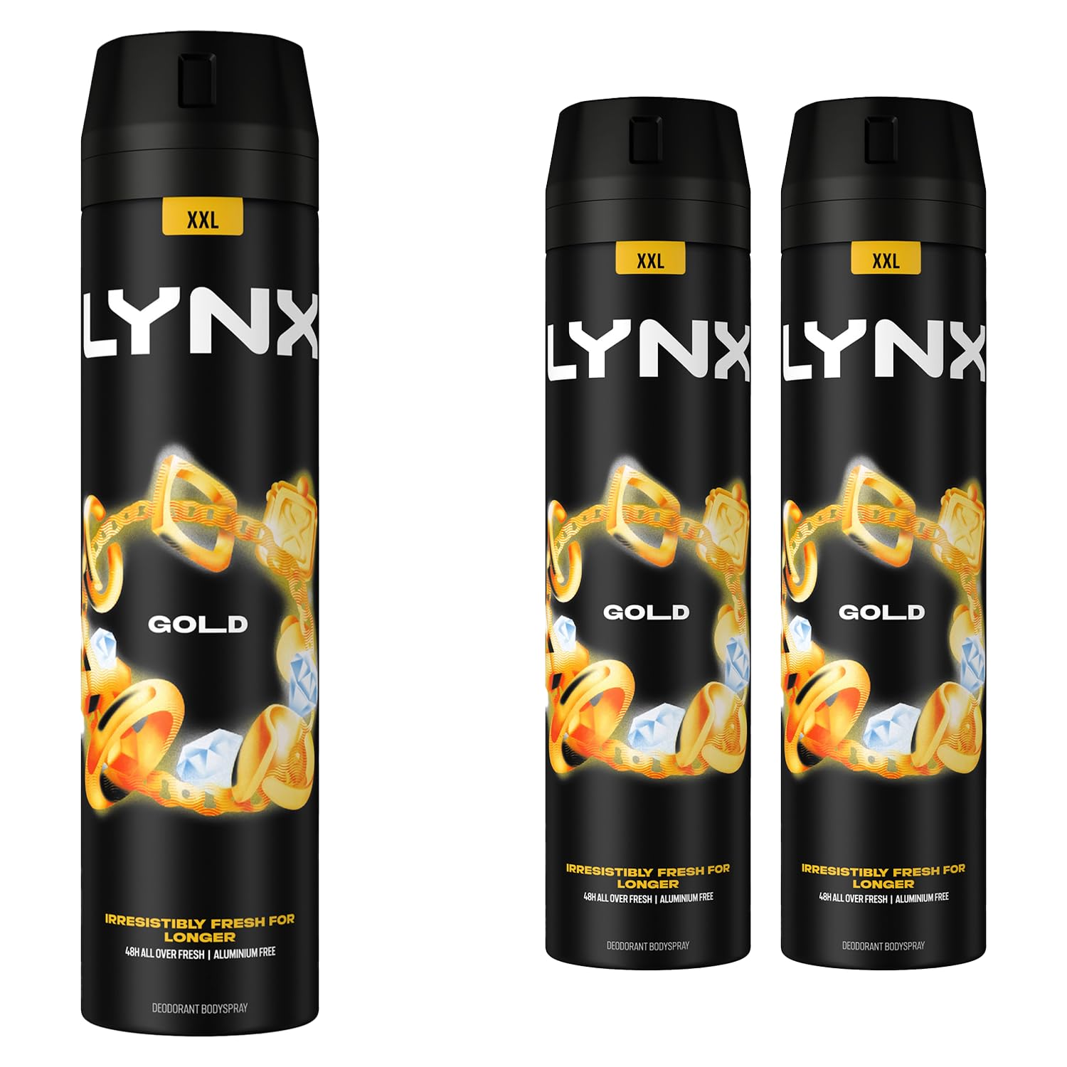Pack of 250 ml Lynx XXL Gold Deodorant Body Spray, 48H Fresh with  Masculine scent