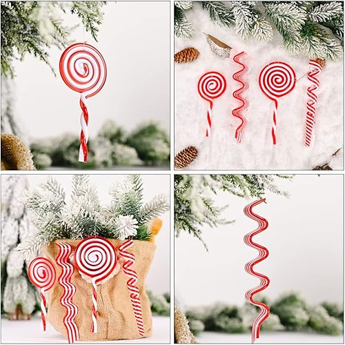 Miniatura 8 de ABOOFAN Decoraciones de árbol de Navidad de bastón de caramelo, 6 piezas de adornos de piruleta de Navidad, colgante de caramelo rojo y blanco,