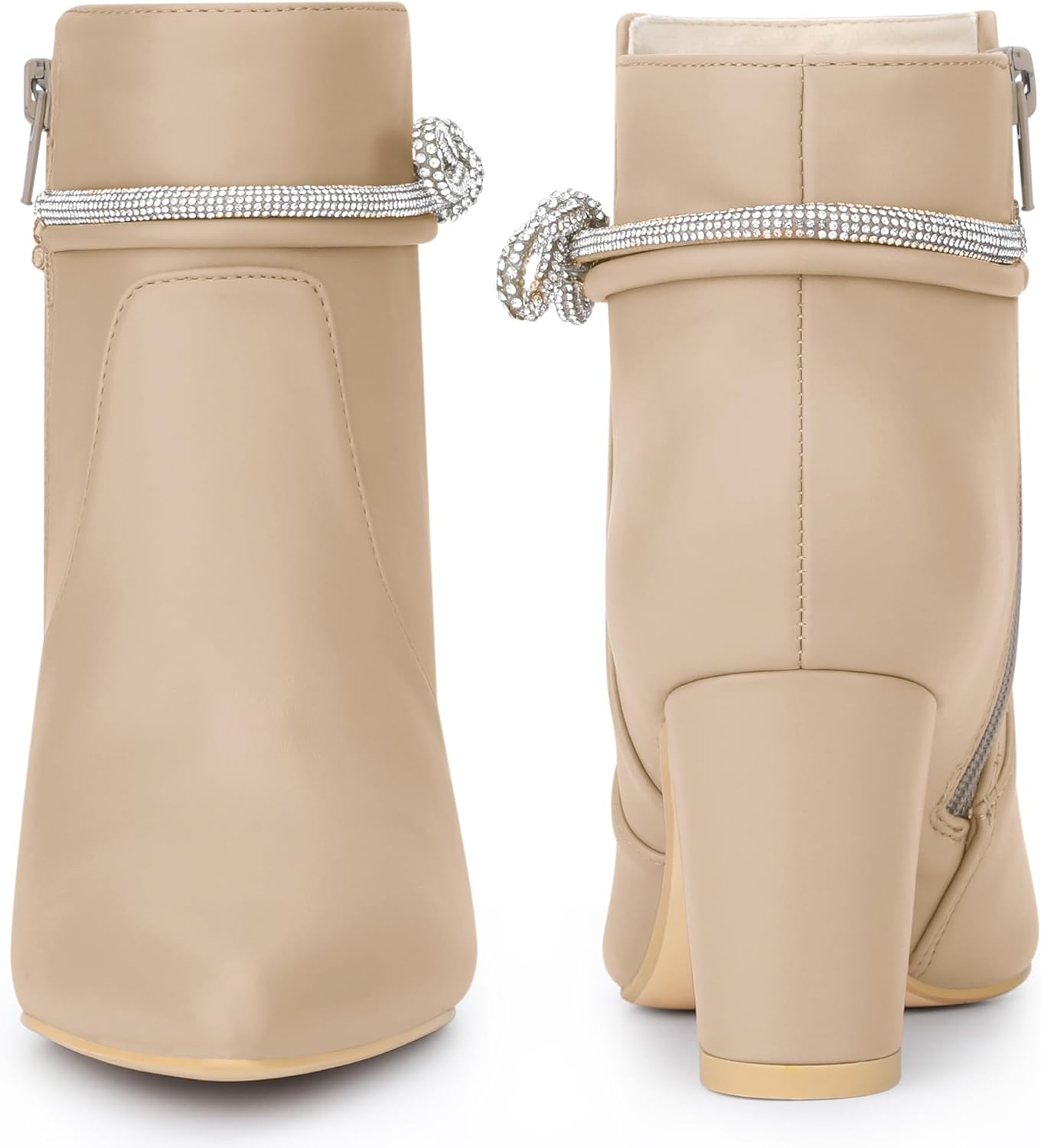 Perphy Rhinestone Bow Pointed Toe Chunky Heel Ankle Boots for Women - Image 5