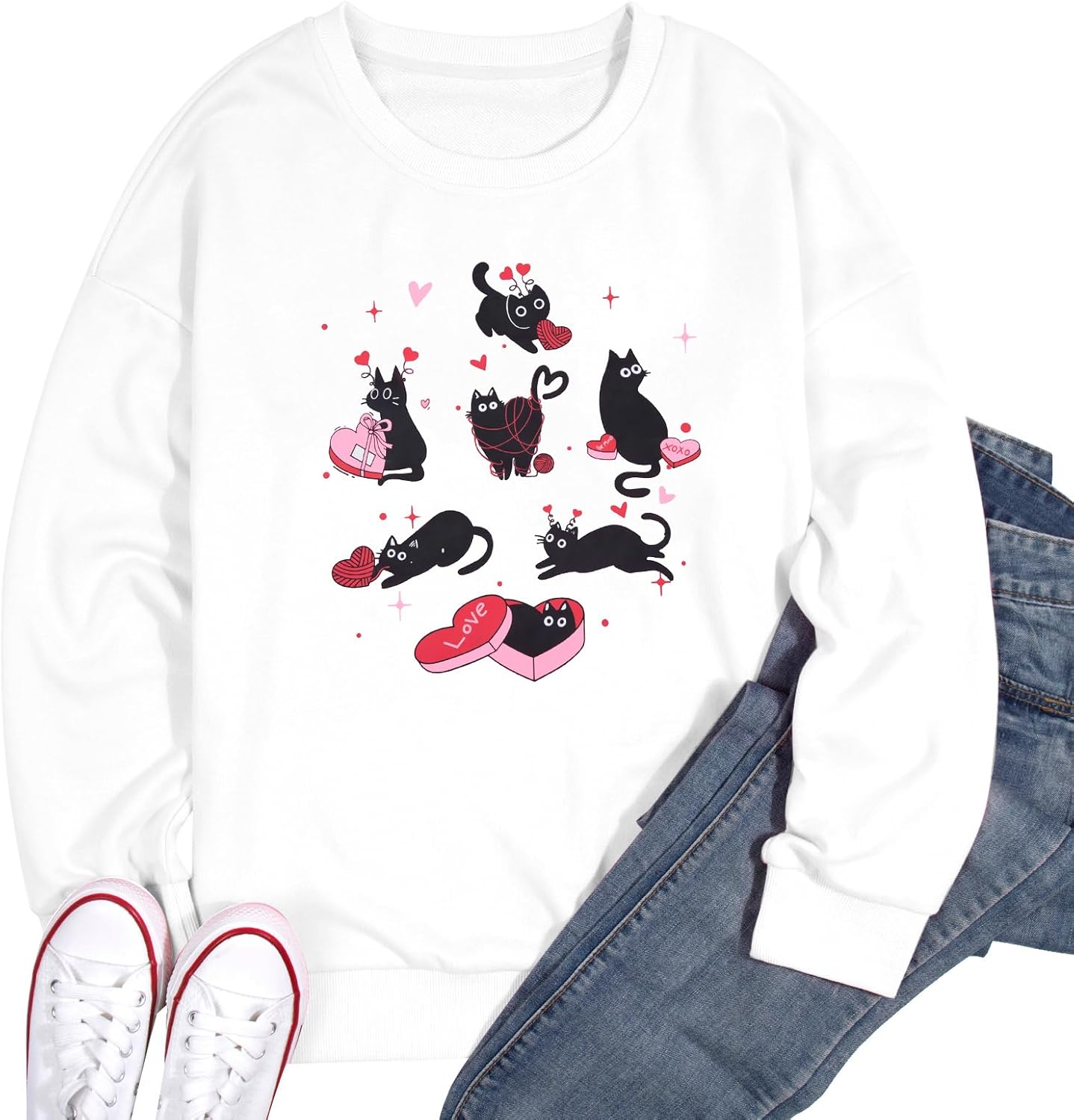 FLOYU Cat Valentine Sweatshirt Women Valentine Sweatshirts Pullover Cat Lover Gift Tops Valentine's Day Romantic Sweater - Image 4