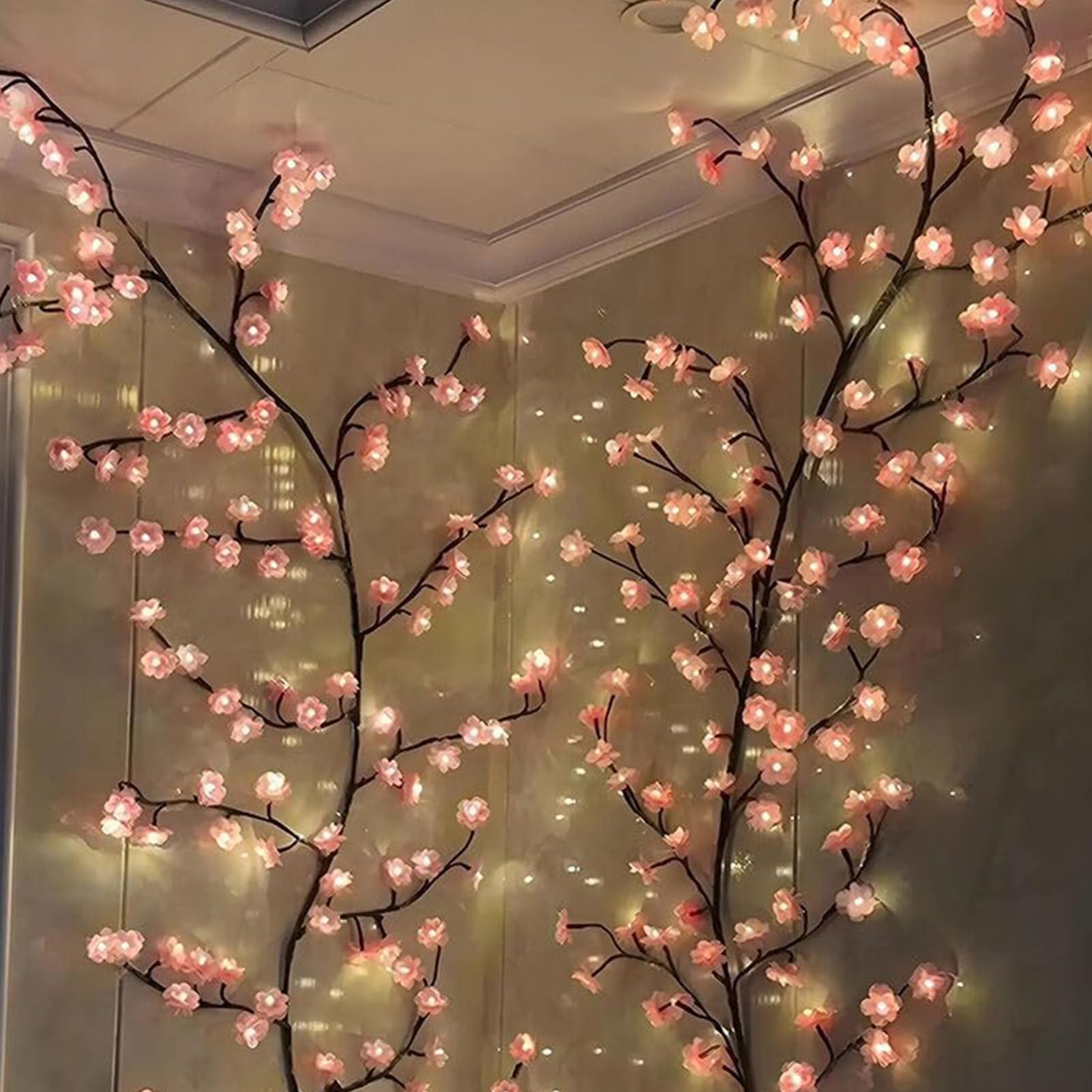 LED Tree Branch Lights for Wall - Pink Flowers Willow Vine Twig Decor Garland | 8 Modes Indoor Decorations for Living Room Bedroom Christmas Holiday Wedding Window Door Wall