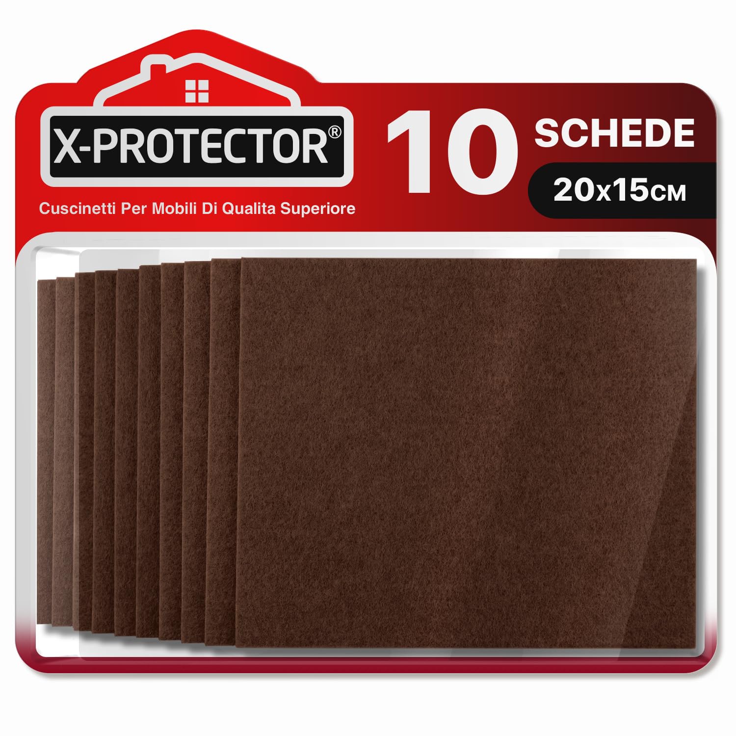 Feltrini Adesivi Sedie X-PROTECTOR - Feltrini Per Mobili 10 Pezzi Schede, 20 X 15 Cm Marrone - Migliore Kit Feltrini - Feltrini Per Gambe Di Mobili - Feltrini Sotto La Sedia - Premi Piedini Adesivi-image