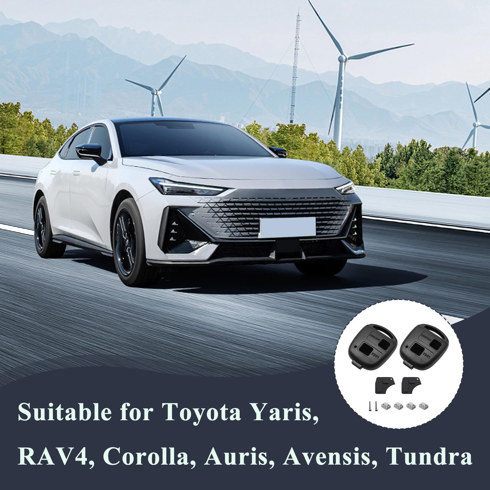 1neiSmartech Scocca Guscio Cover Per Chiave Telecomando 2 Tasti Compatibile Per Auto Toyota Corolla Rav4 Celica, Colore Nero Ricambio Completo Di Pulsanti In Gomma E Vite - Foto 5