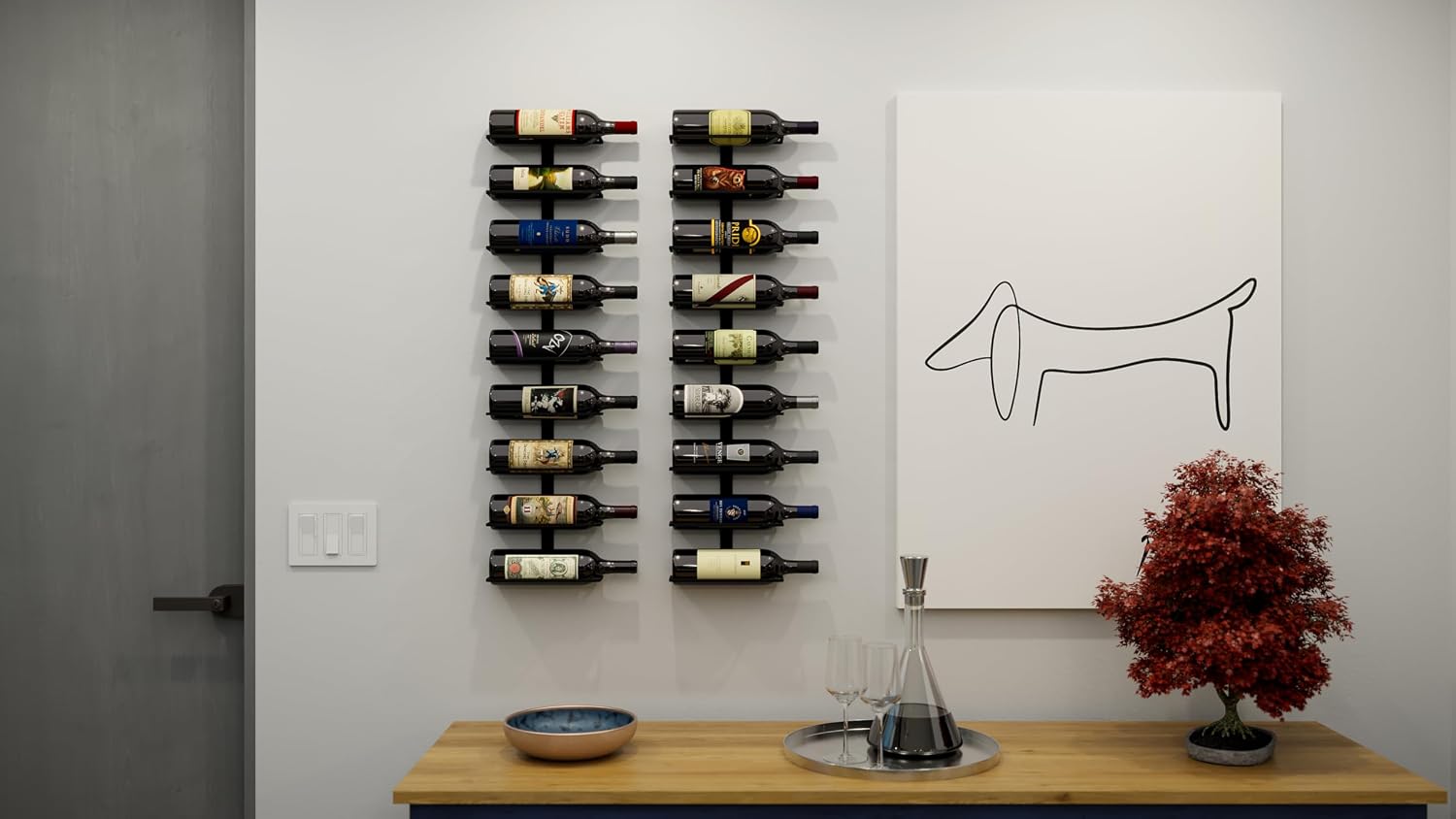 Ultra Wine Racks Max Reveal Wall Mounted Wine Rack – Black Metal Wall Rails, 2 ft (6 Bottles)