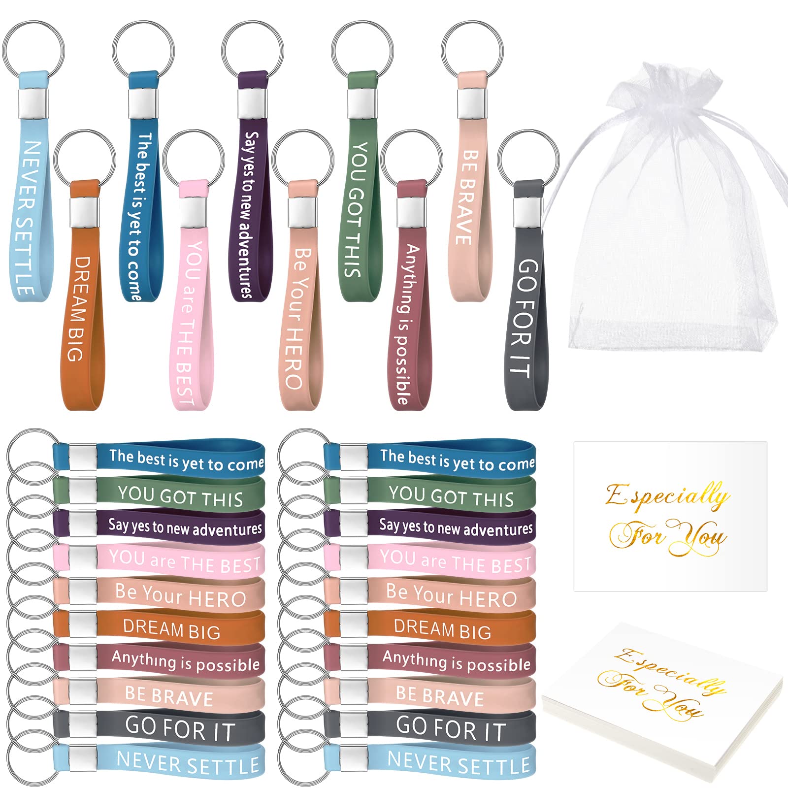 Highergo 30 Sets Teacher Appreciation Gifts,Inspirational Quote Key Chains Silicone Motivational Key Chains Teacher Appreciation Gifts Positive Word Key Rings for Office Team Thank You Gifts