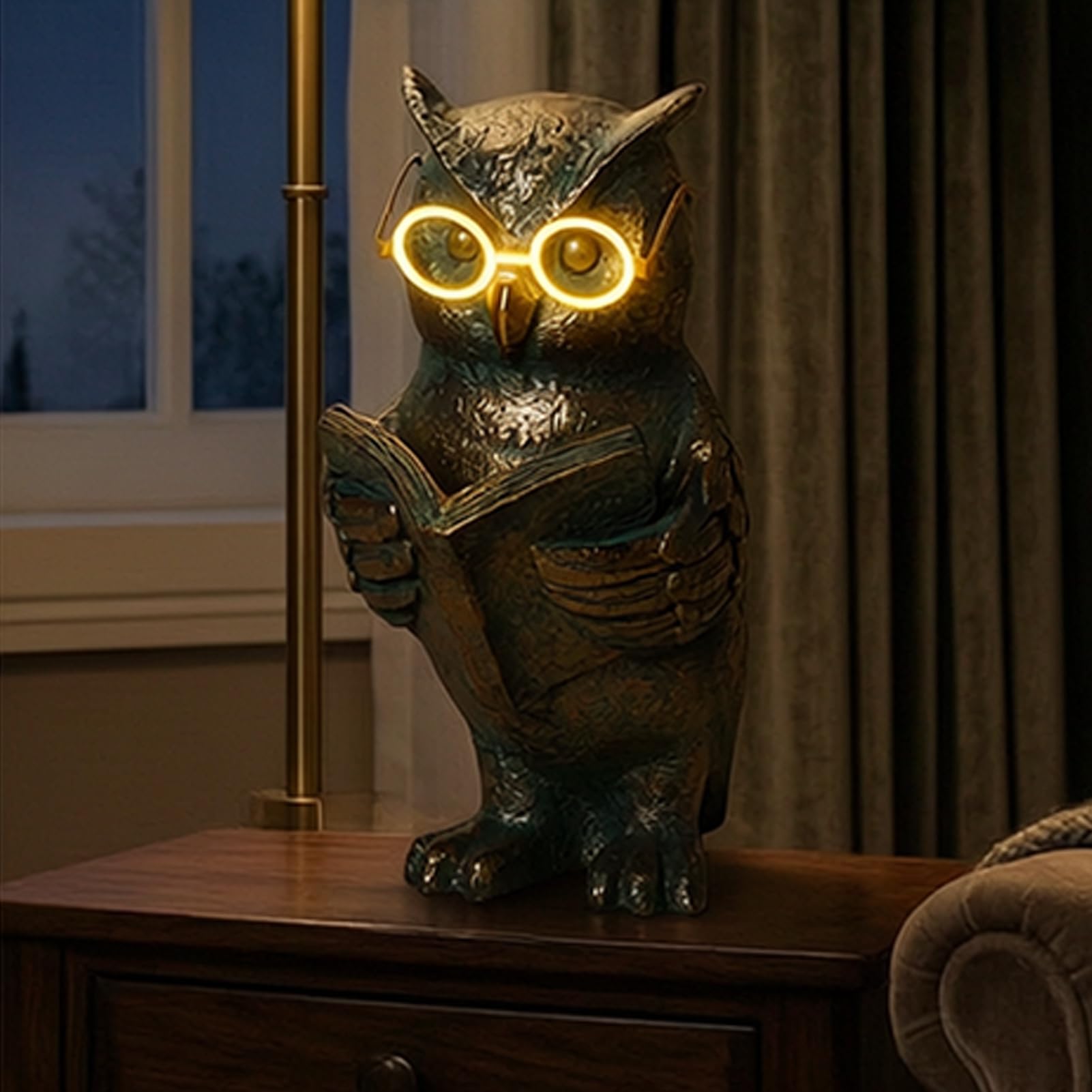 Zestaw figurek zwierząt w stylu retro, sowa, królik, szop, statuetka ze świecącymi w ciemności okularami na biurko, regał na książki, dekoracja domu, jednoczęściowy