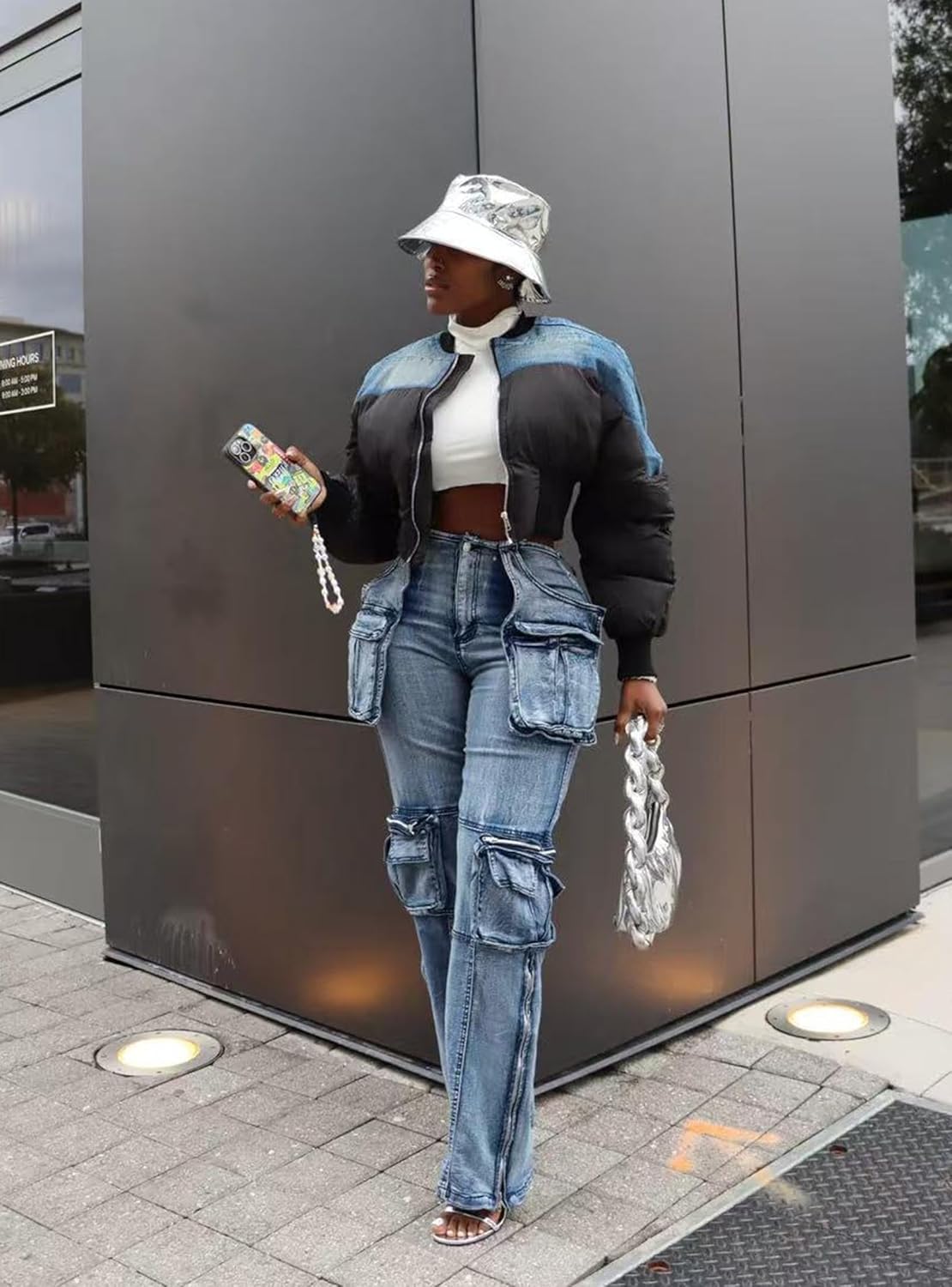 Ryehack Jeans Cargo Pants for Women Y2K Straight Leg Side Zipper Denim Pants with Pockets Stretch Jeans Streetwear - Image 5