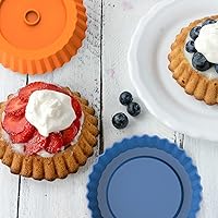 Vista 5 de Webake Bandeja de silicona para quiche, 8 piezas de bandejas para tartas con nervaduras, moldes de hornear redondos de 5 pulgadas, pequeñas bandejas