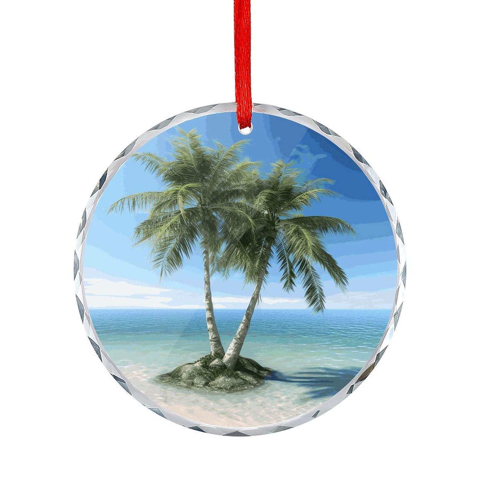 Btcowzrv Style Sea Palm Trees Round Ornament Hanging Pendant Decor