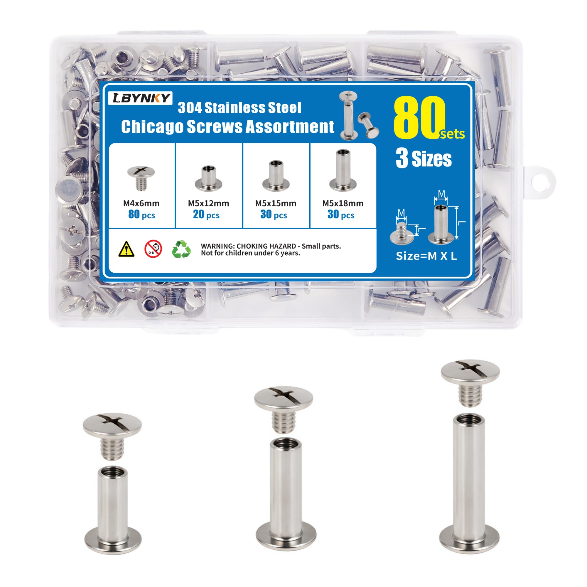 Chicago Screws Kit - 60 Stainless Steel for Leather Crafts -12