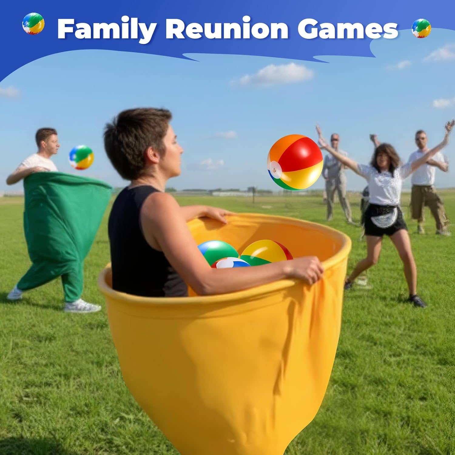 Granny Pants Yard Game Set, Oversized Giant Pants Outdoor Party Game with Bouncy Balls & Air Pump, Ultimate Backyard Games for Family Reunion, Carnival & Friends Gathering