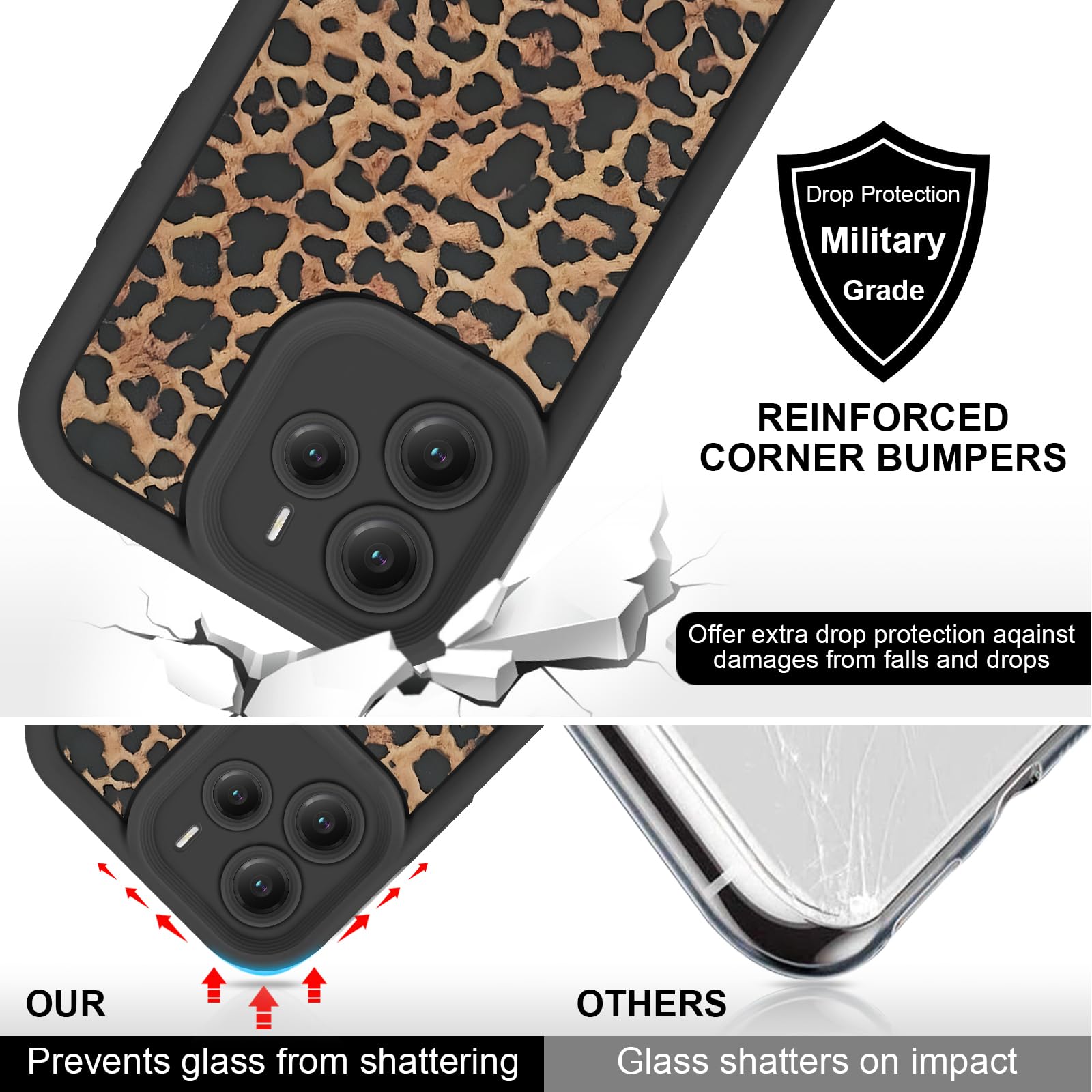 Coque Avec Cordon Pour Xiaomi Redmi Note 14 4G - Housse Antichoc Léopard - Collier Réglable 160 Cm - Protection Écran Et Objectif