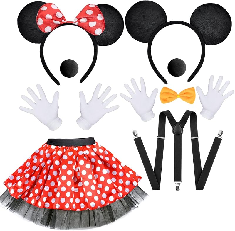 Humairc Disfraz de Ratón, pollera de Tutú de Ratón Diadema con Orejas de Ratón Tirantes Guantes Pajarita de Nariz para Mujeres Hombres, Fiesta Temática de Halloween Cosplay Traje de Carnaval