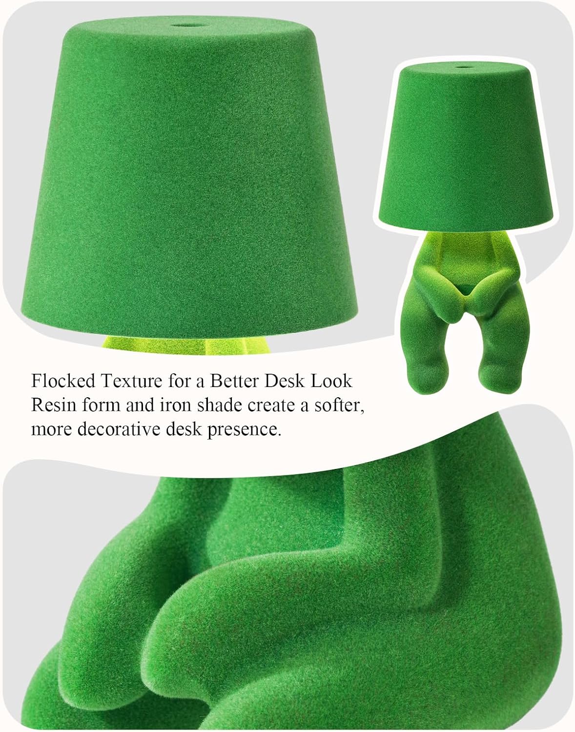 Human-Shaped Rechargeable Table Lamp: Flocked Texture - Softer Look & Warmer Presence for Birthday Holiday Gifts & Stylish Decorative Corners - Dimmable 3 Color Temps
