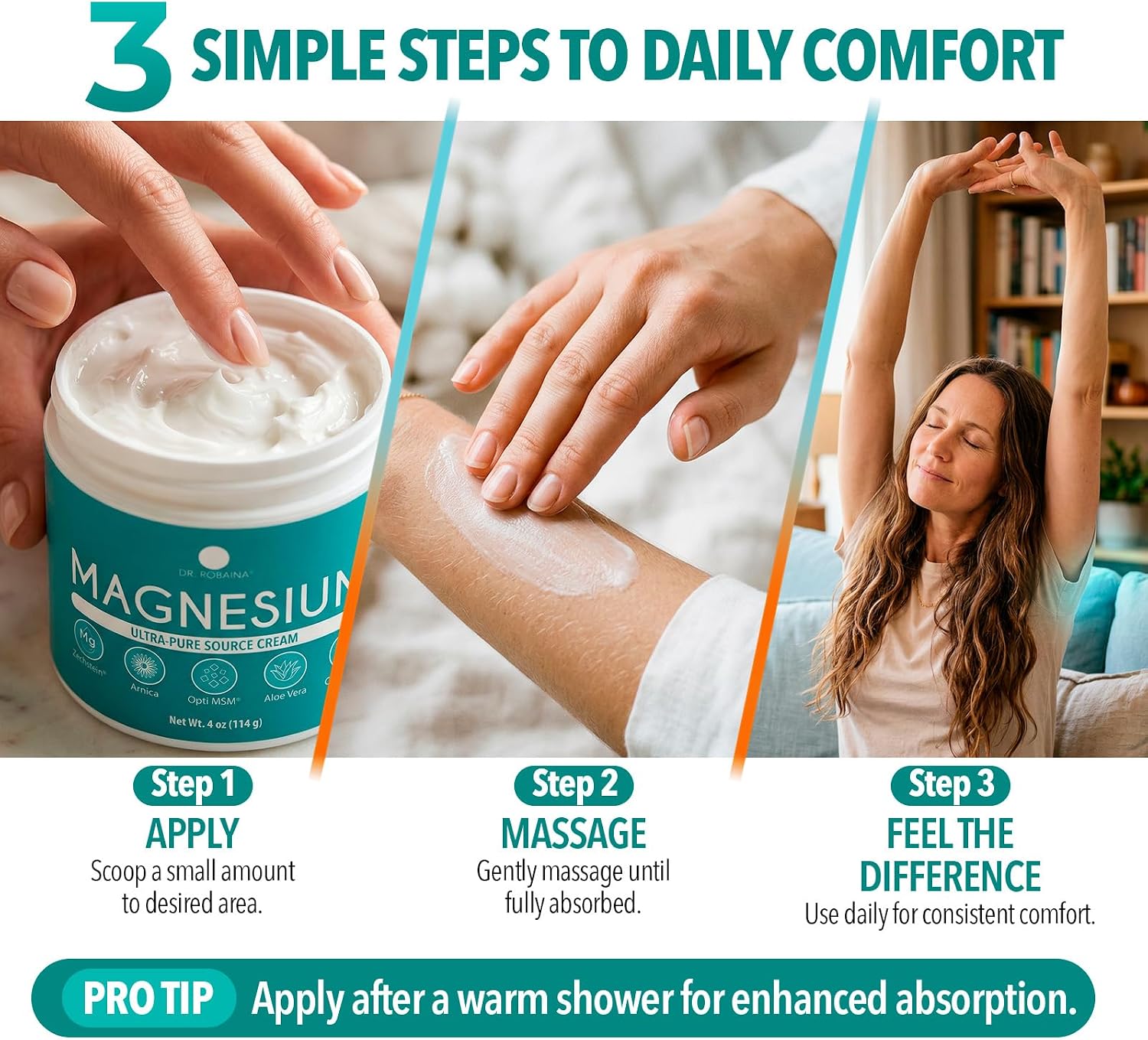 Dr. Robaina Magnesium Cream – Zechstein Magnesium Chloride with Arnica & OptiMSM for Post-Workout Muscle Comfort & Daily Wellness, 4 oz