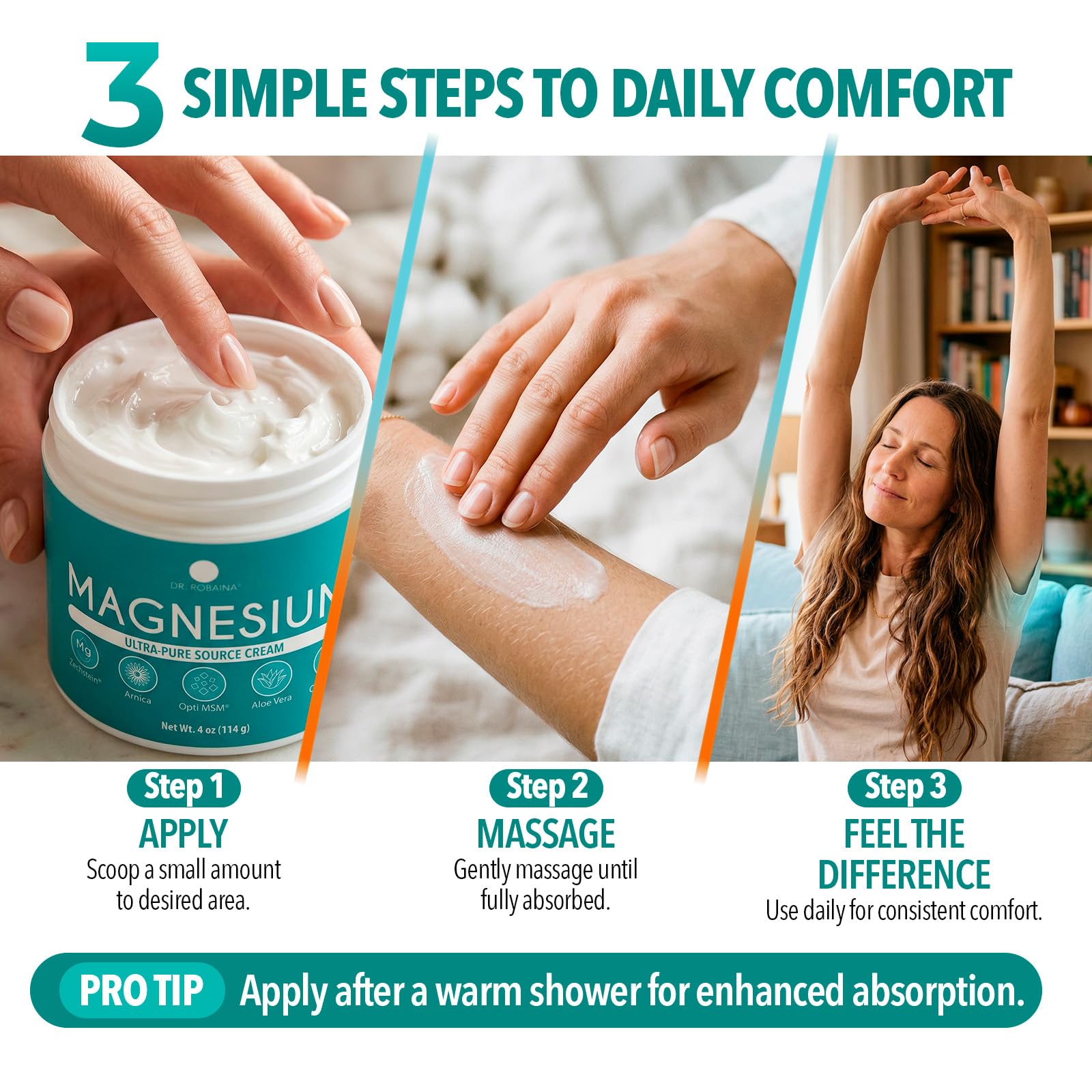 Dr. Robaina Magnesium Cream – Zechstein Magnesium Chloride with Arnica & OptiMSM for Post-Workout Muscle Comfort & Daily Wellness, 4 oz — Amazon image 5