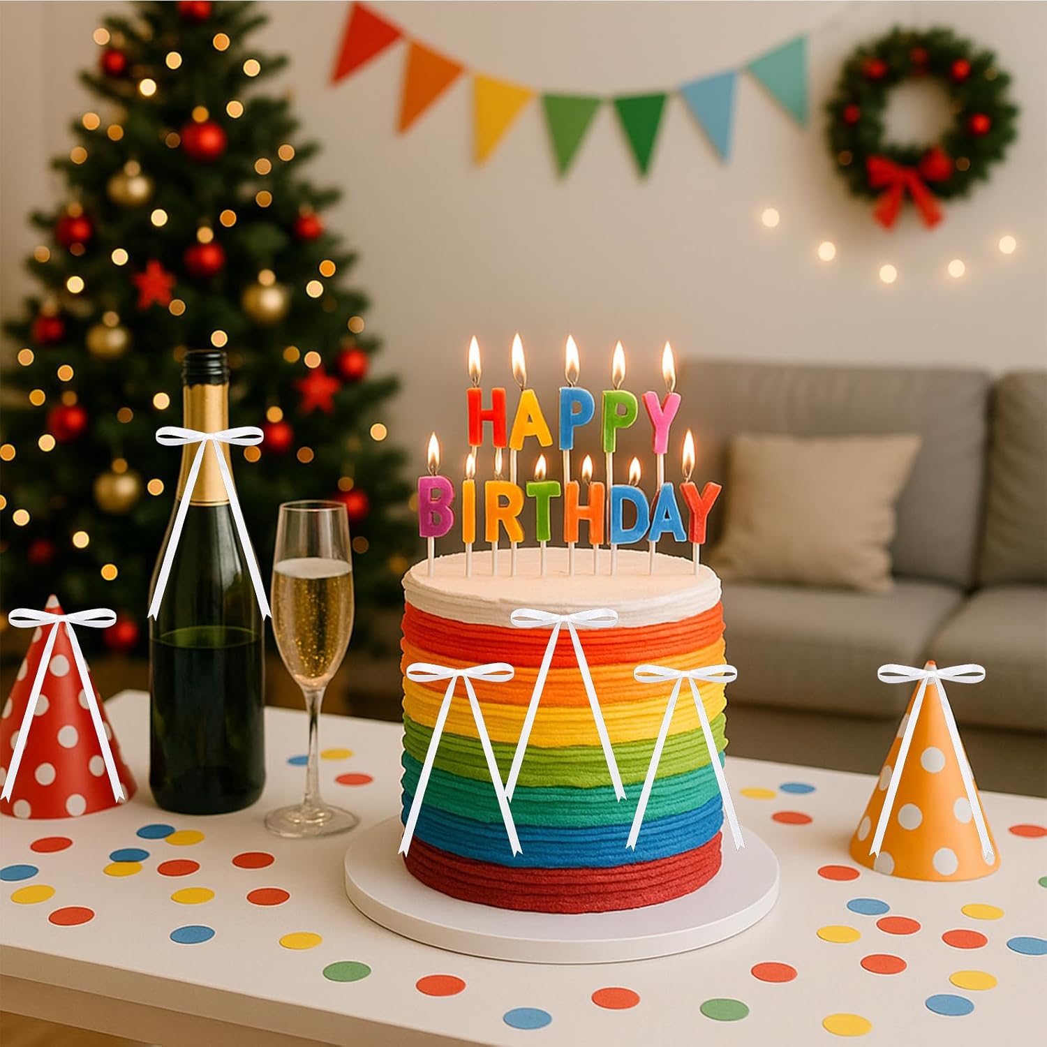 25 Pcs Twist Tie Bows,White Bow for Cake Decoration,DIY Gift Wrapping Treat Bags Gift Wrapping,Baby Shower Birthday Party (White) - Image 3