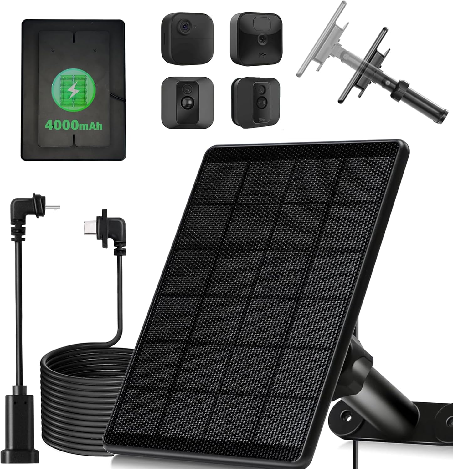 6W Solar Panel with 2000Ah Battery for Blink, Solar Charger with 360° Adjustable Mount 5.9in to 8.7in, 9.8ft Cable and Waterproof for Outdoor 4(4th Gen)/Outdoor/(3rd Gen) XT3 and XT/XT2 Camera