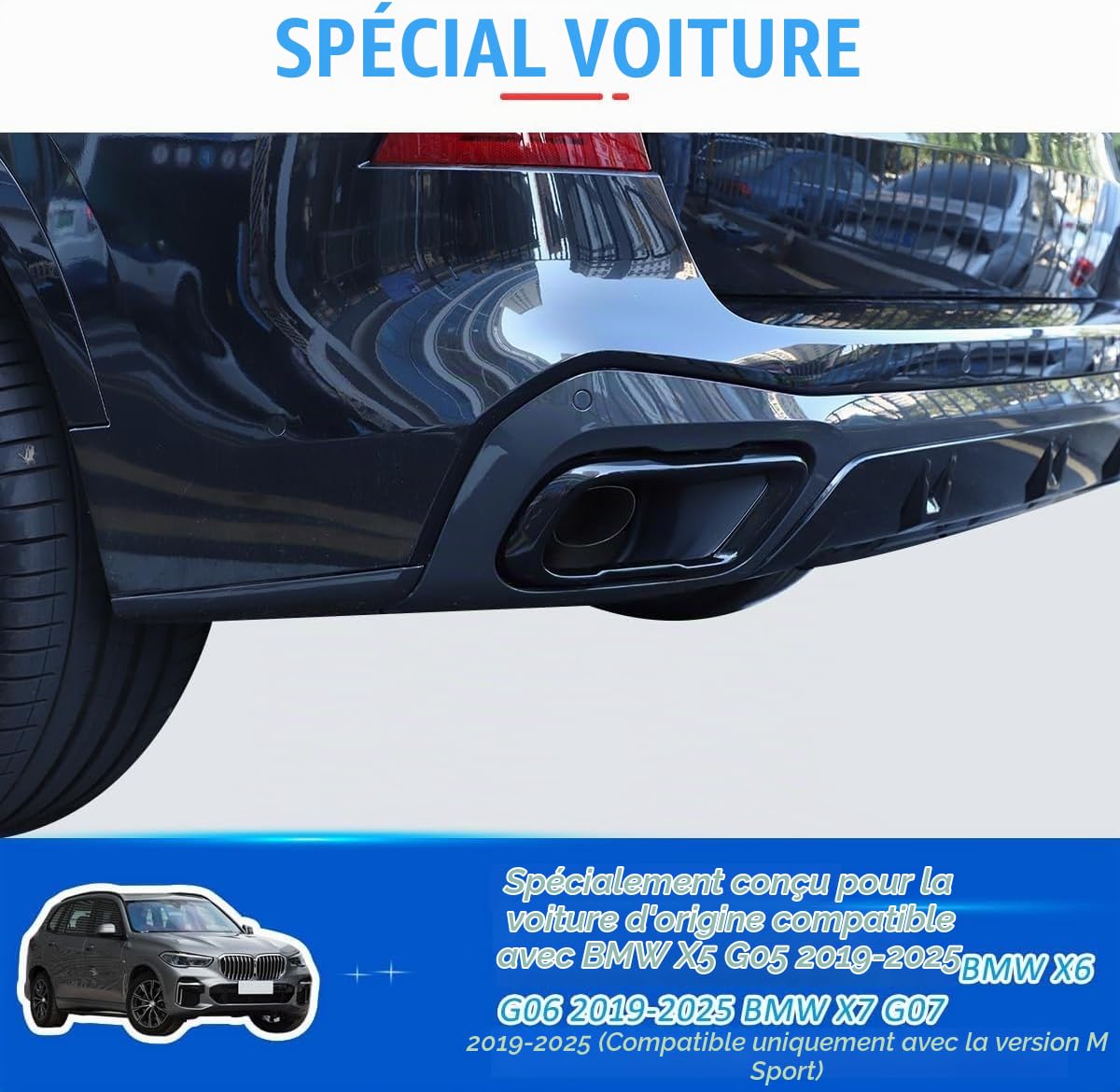 Accessoires extérieurs en acier inoxydable pour pot d'échappement X5 G05 X7 G07 2019-2021 M Sport Version Noir