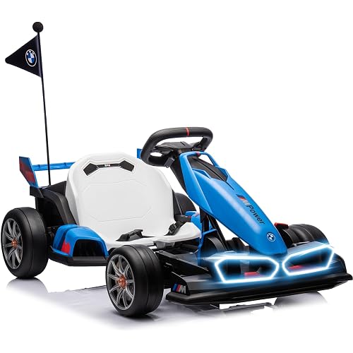 Electric Go Kart for Kids, 24V Licensed BMW Drift Kart with 400W Motors, 7.5 MPH Electric Go Kart with Drift Race Pedal, Adjustable Seat for Kids Ages 6+, Blue