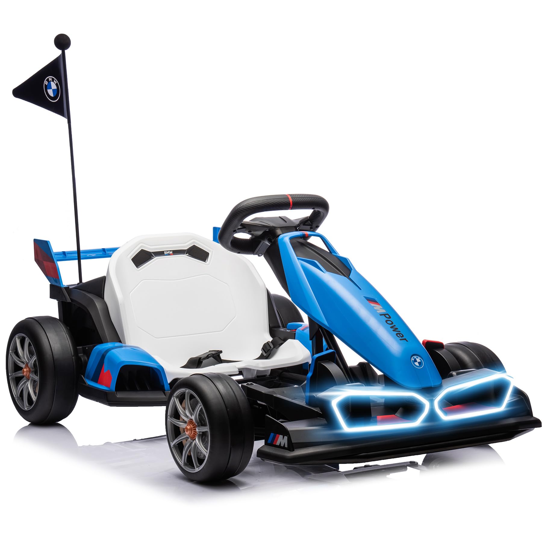 24V Electric Go Kart for Kids, Drift Racing Go Kart, Licensed BMW 7.5 MPH Electric Go Kart with Drift Race Pedal, Adjustable Seat, LED Lights, 400W Powerful Motor for Kids Ages 6+, Blue