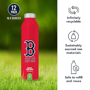 Pulse+ Boston Sox Natural Spring Water - Natural, Filtered Spring Water - BPA-Free, Aluminum Recyclable Bottles - 12 Pack - Red