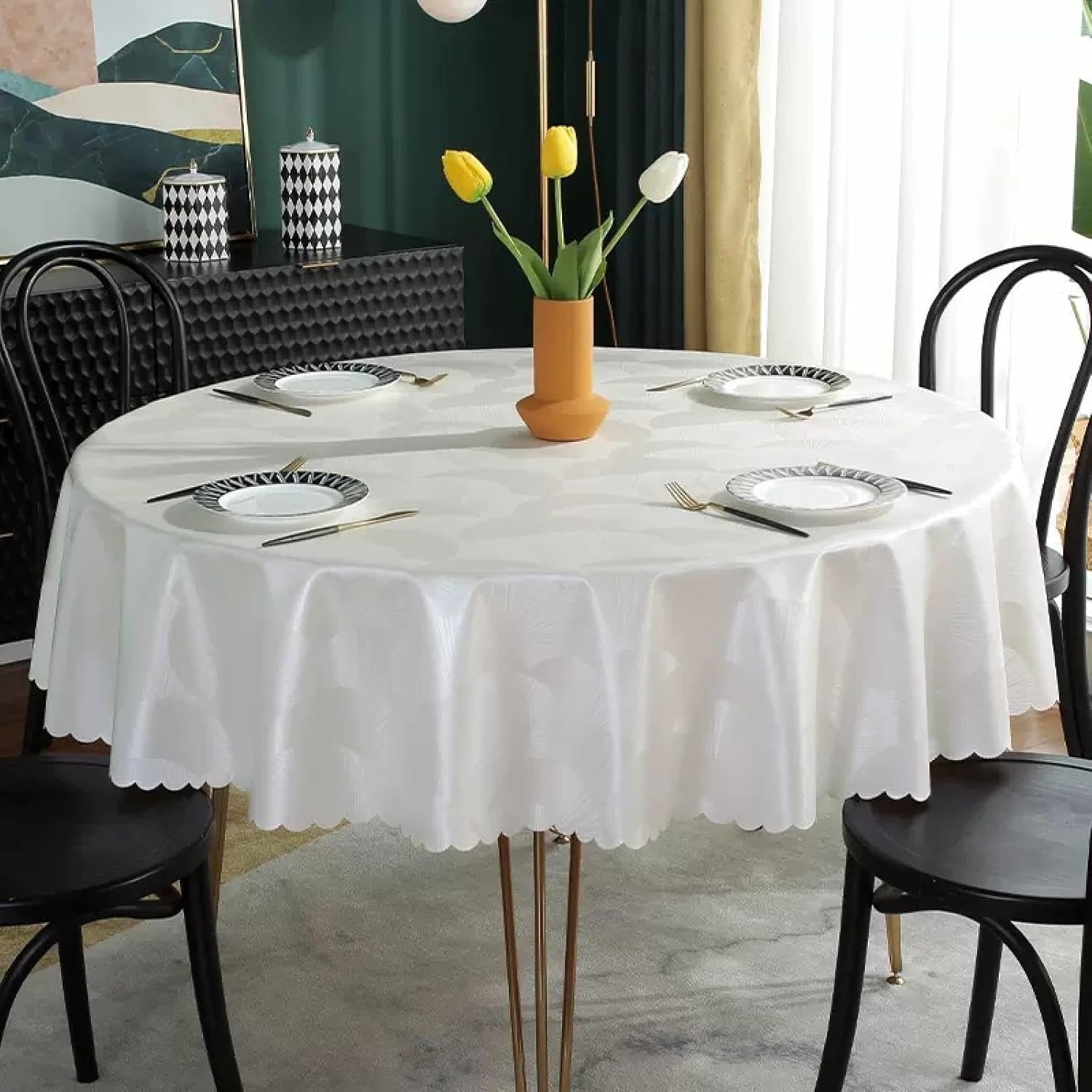Heavy Duty Vinyl Table Cloth,Wipe Clean Round PVC Tablecloth,Oil Proof Waterproof Stain Resistant Proof Tablecloth, Wipeable Table Cover for Outdoor and Indoor 63 Inch 160cm