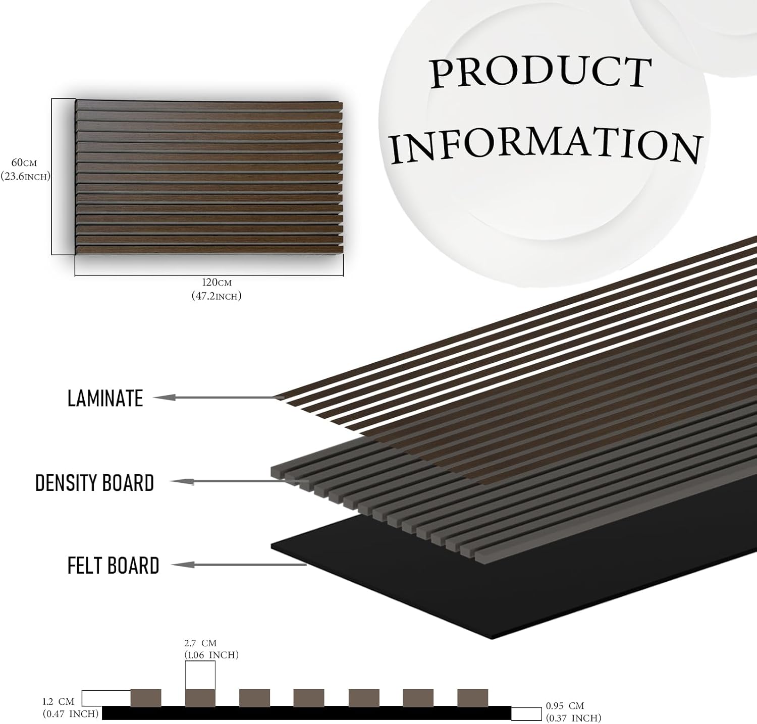 Oxdigi Wood Slat Wall Panel 23.6" X 47.2" - 2 Pcs - Light Walnut