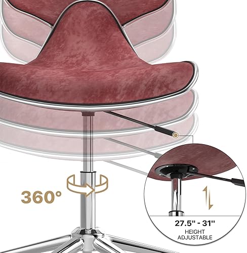 Miniatura 8 de MoNiBloom Juego de 2 sillas giratorias modernas de salón tapizadas en terciopelo con respaldo y ruedas de 360, asientos de esteticista de altura