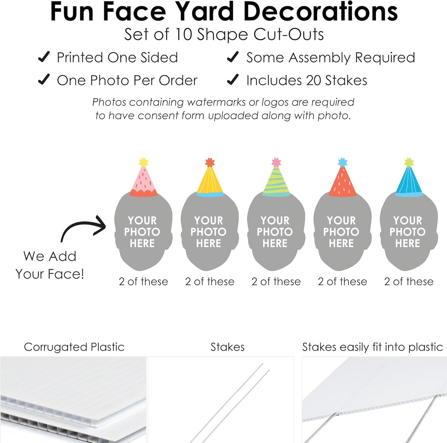 Big Dot of Happiness Custom Photo Party Time - Fun Face Lawn Decorations - Happy Birthday Party Outdoor Yard Signs - 10 Piece