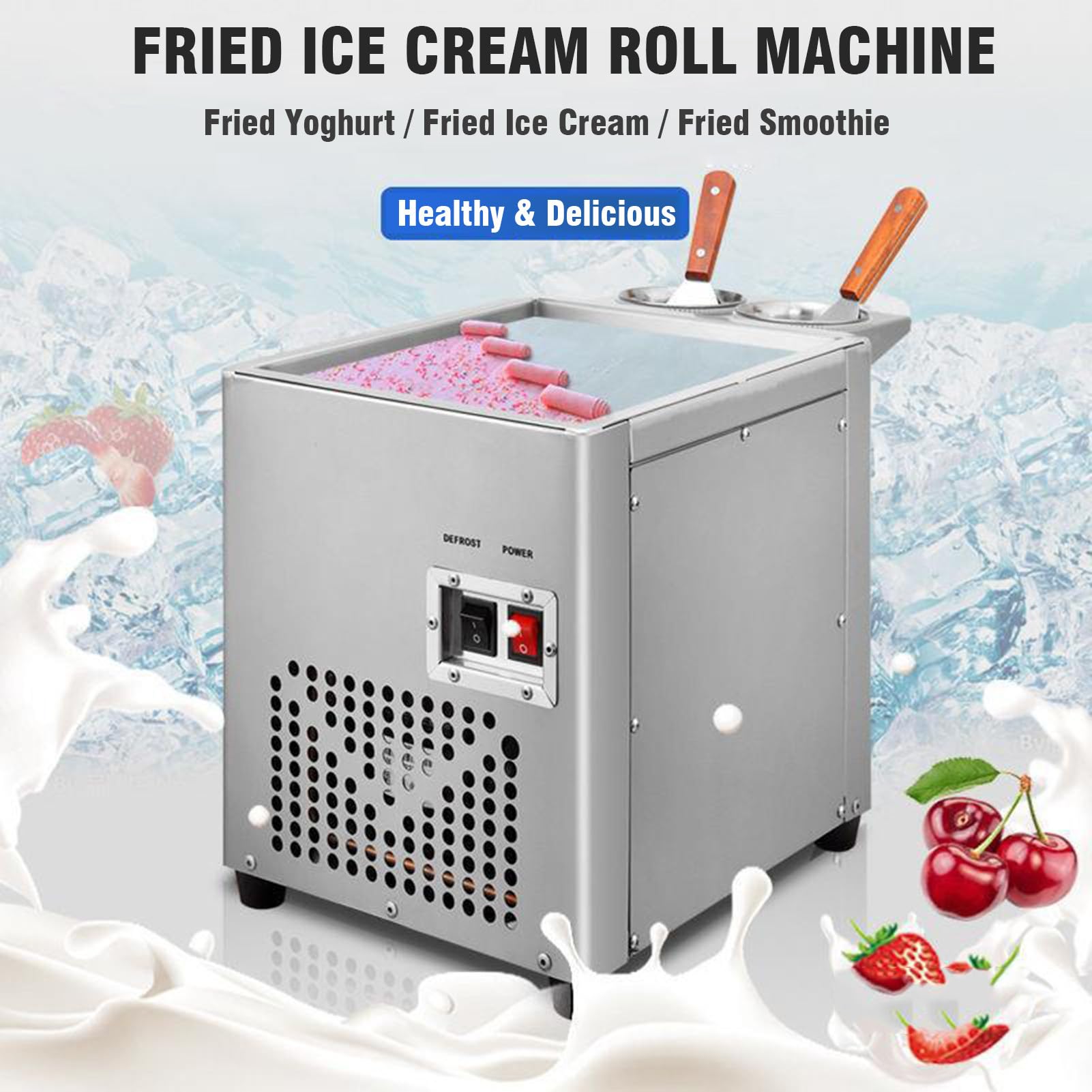 Macchina elettrica per Gelato Arrotolato, Macchina Commerciale per Gelato allo Yogurt Arrotolato e congelato, vaschetta per Ghiaccio in Acciaio Inox, Macchina per Crema a,