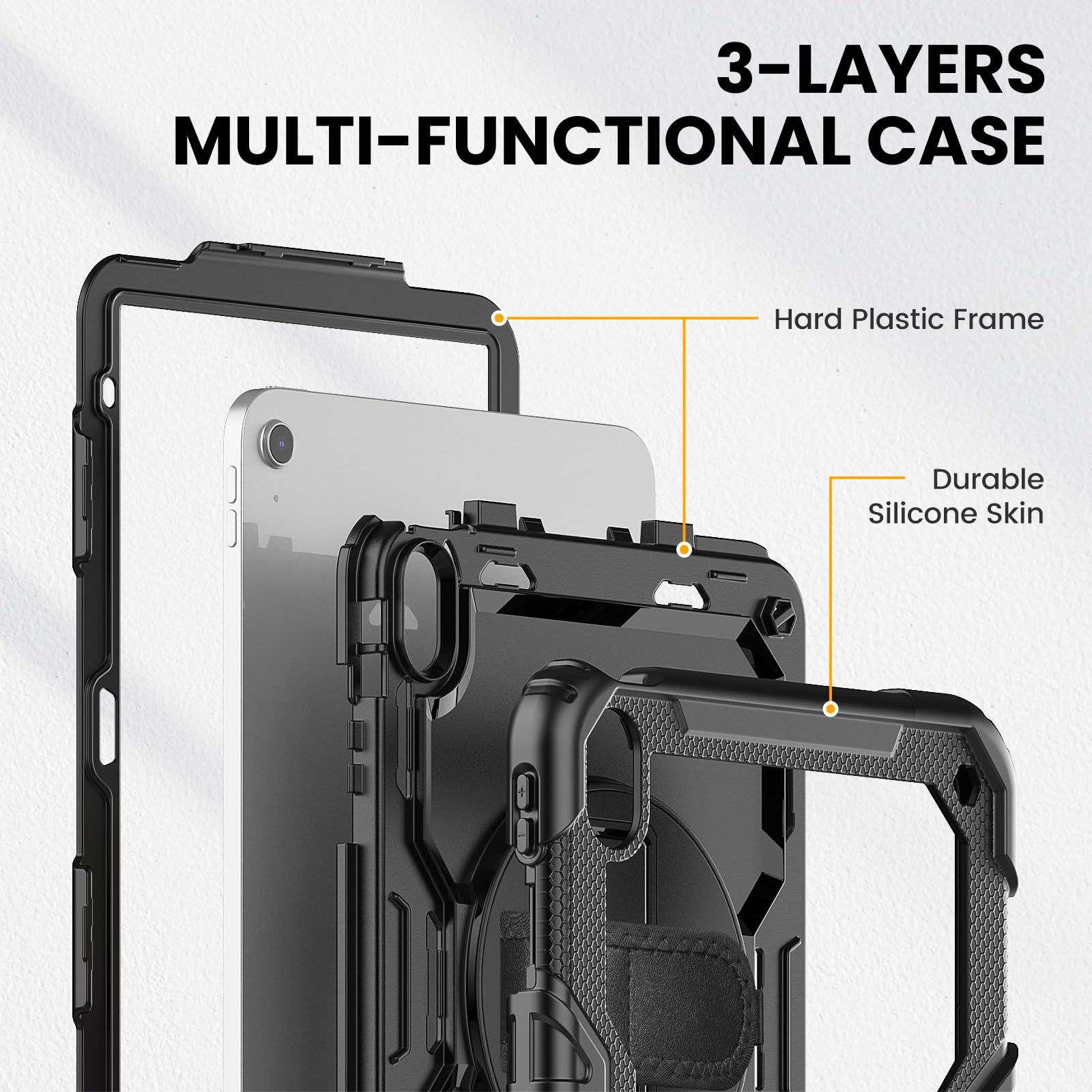 timecity for iPad (A16) 11th/ 10th Generation Case 11''/ 10.9 Inch (2025/2022) - Heavy Duty Protective Cover with Screen Protector, Stand, Shoulder Strap & Pencil Holder | Kids-Friendly - Black