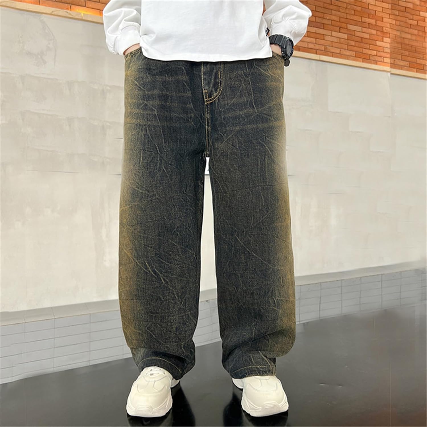 Kids Jeans Boys Stretch Fit Elastic Waist Pull On Relaxed Children's Jogger Active Athletic Youth Workout Teenage Streetwear