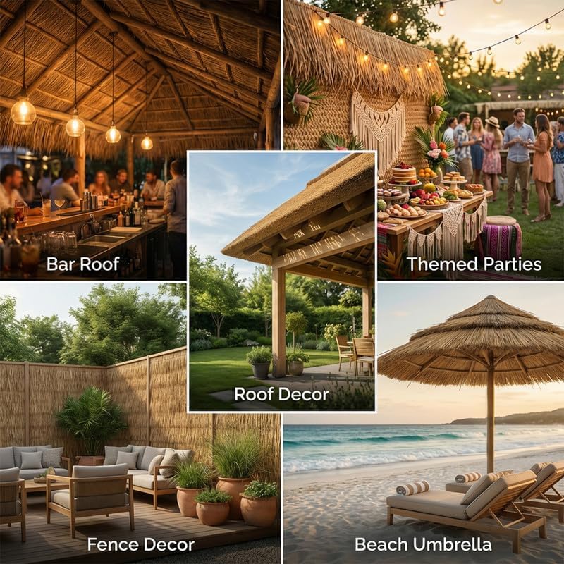 Petgrow Artificial Thatch Grass Roof,Custom Size Mexican Straw Umbrella Cove rs,UV Resistant & Fire Retardant,Palapa Fake Grass for Nativity Scene Outdoor Tiki Bar Garden Fence Patio Christmas