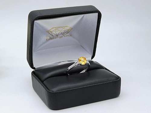 Vista 4 de Dazzlingrock Collection 6mm Cushion Citrine & Round White Sapphire with White Diamond 3 Stone Style Engagement Ring in 10K Solid Gold