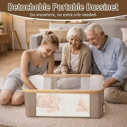 Miniatura 3 de Moisés mecedor para bebé, cuna portátil desmontable y cuna ajustable con 8 alturas, malla transpirable, cesta de almacenamiento y juguete móvil para