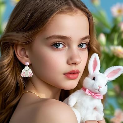 Easter Earrings for Women Cute Bunny Earrings Acrylic Rabbit Eggs Dangle Drop Earrings Easter Costume Holiday Jewelry