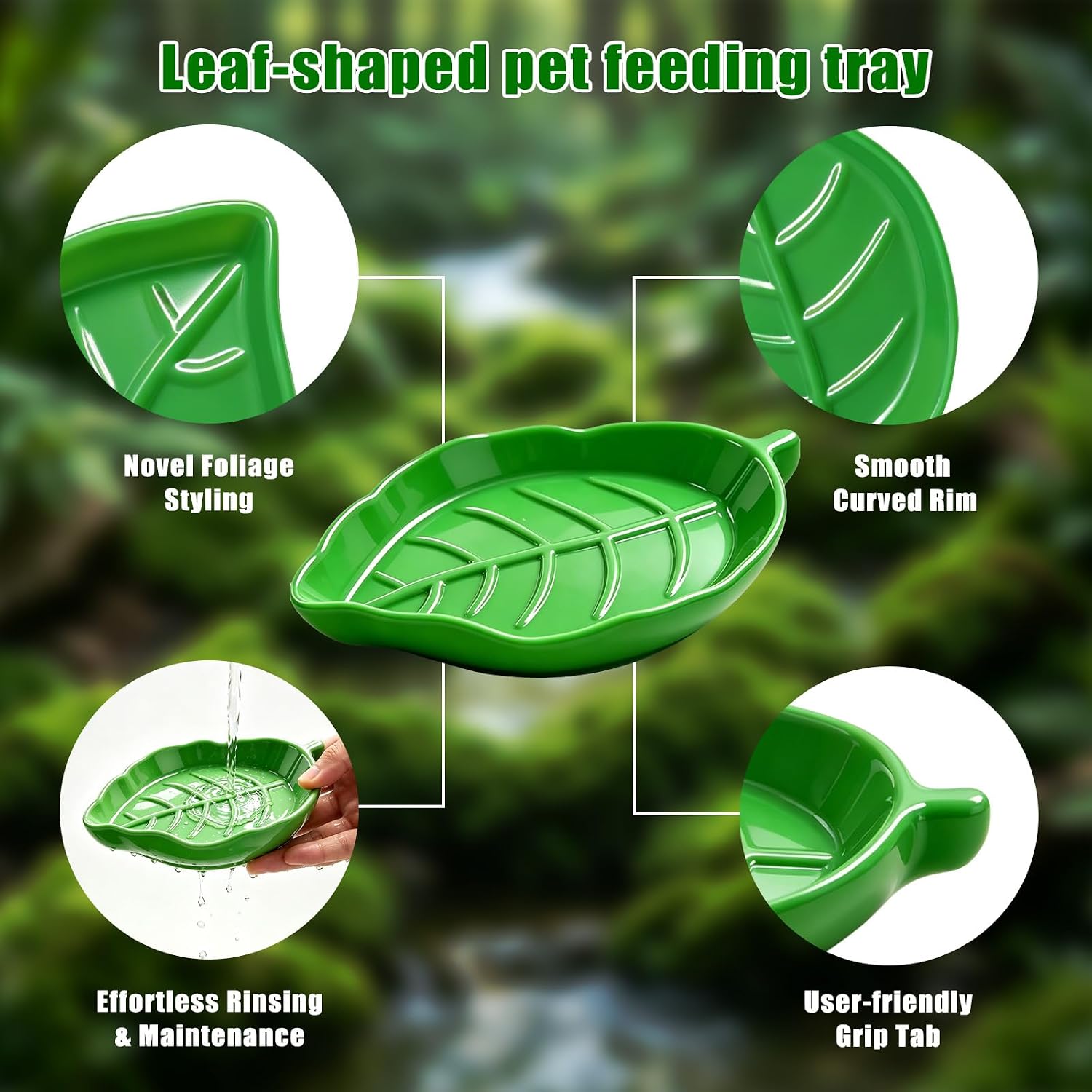 Tortoise Habitat Accessories with A Ramp, Leaf Tortoise Food Dish | Reptile Bathing Pool, Terrarium Accessory for Gecko, Snake, Lizard, Frog & Amphibians