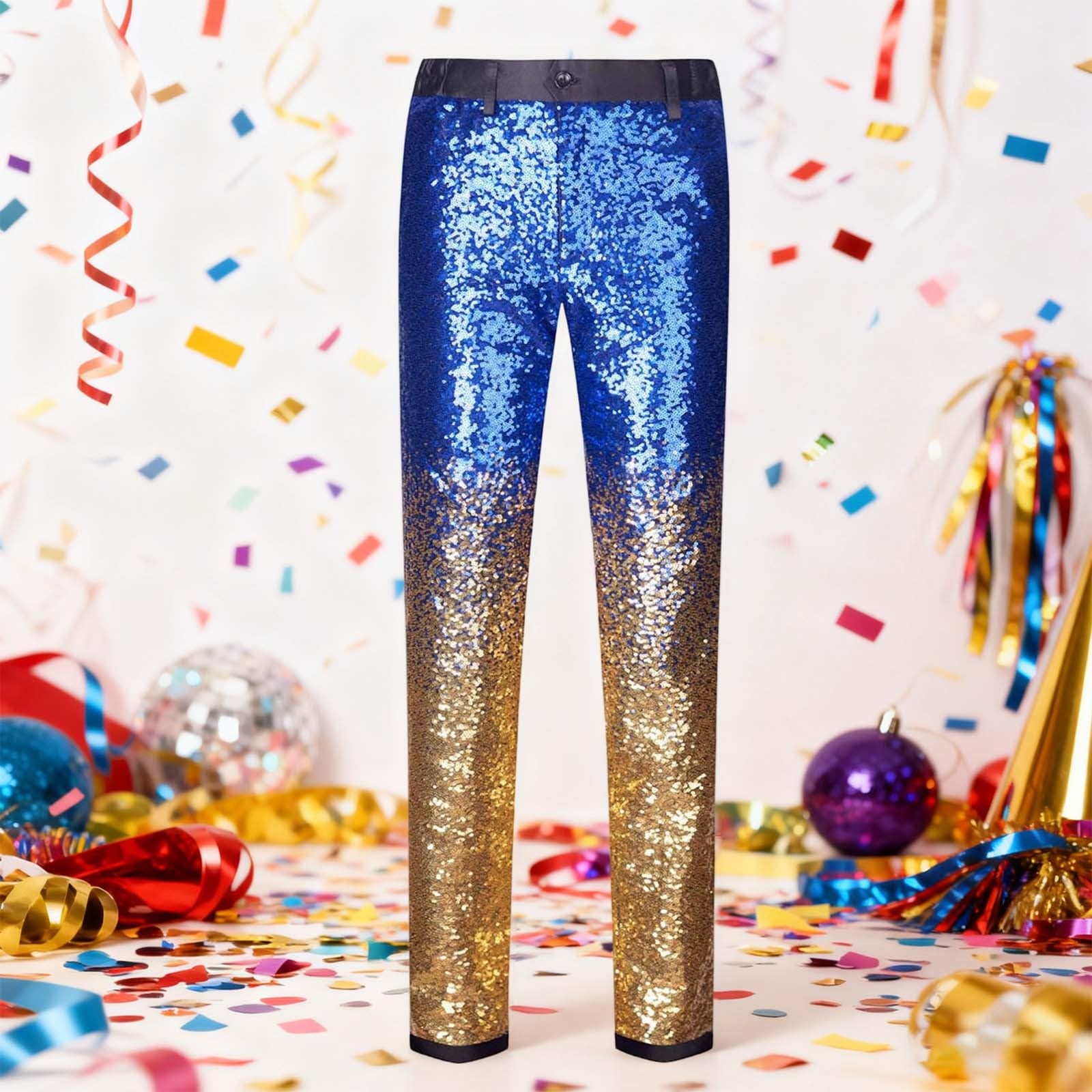 Generisch Pantalones de festival de moda para hombre, con lentejuelas degradadas, para actuaciones escénicas, ocasiones especiales, corte entallado