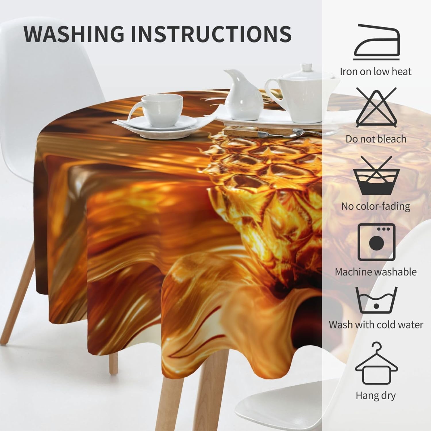 Golden Pineapple Print Wrinkle Free Dining Table Cover for Birthday Party Farmhouse Tablecloths Up to 60 x 60 Inches