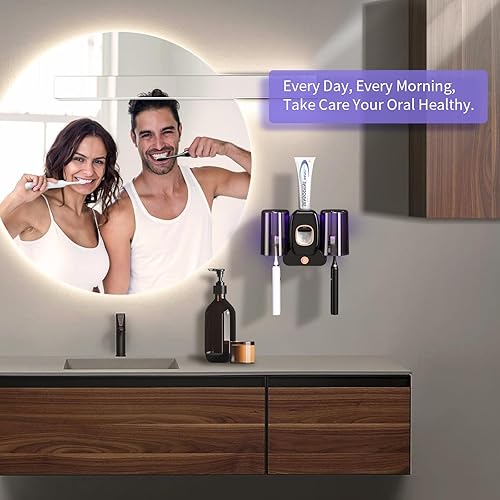 Miniatura 6 de Wekity - Soporte para cepillos de dientes para baños, dispensador automático de pasta de dientes y pasta de dientes, ahorra espacio, soporte para