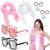 Vista 1 de 2 Pack LED Feather Boa Includes 2 Pcs Feather Boa 2 Pieces 20 LED String Lights and 2 Square Rhinestone Sunglasses for Party Wedding Dancing Costume