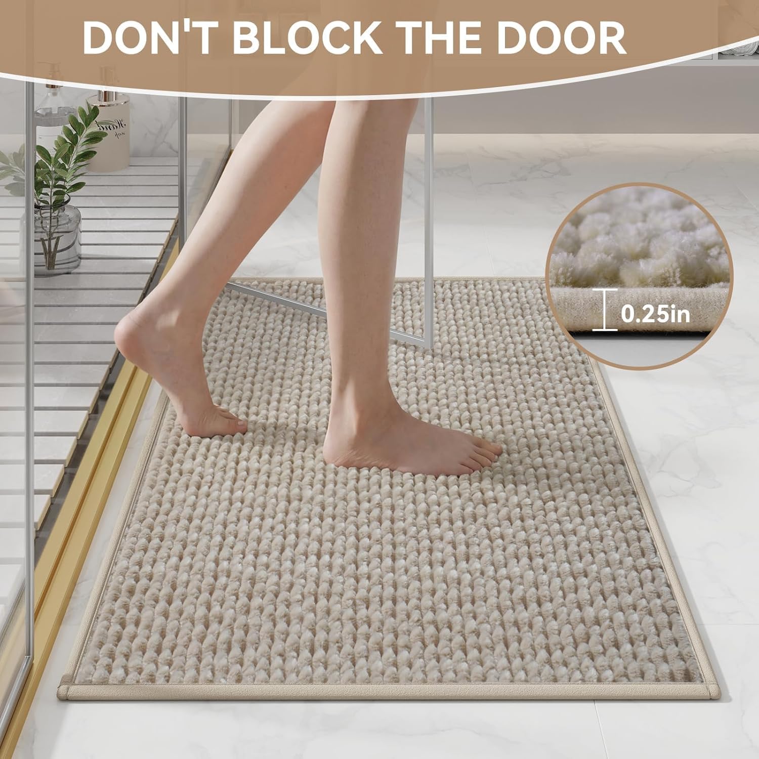 Bathroom Rugs Mat 20x32, Extra Soft Absorbent Chenille Bath Rug, Non Slip PVC Backing Washable Quick Dry Bath Mats for Bathroom Fit Under Door, Tub, Shower, Sink, Home Decor Accessories Brown